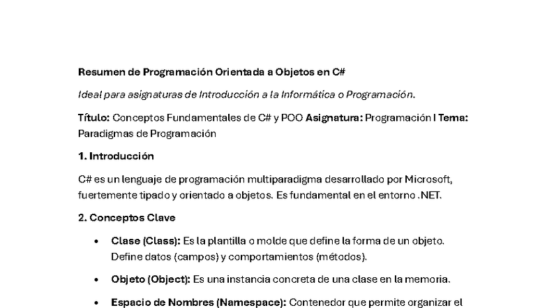 Resumen de POO en C para Programación I: Conceptos Clave y Pilares ...