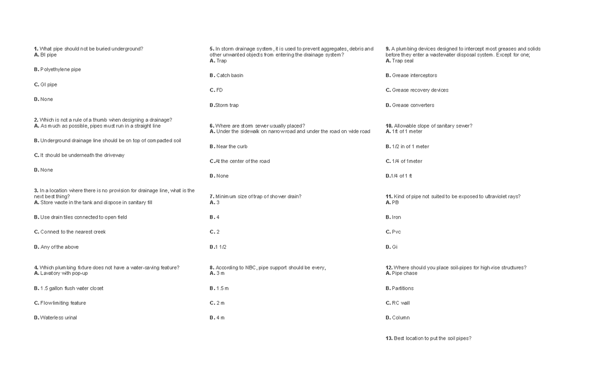 Master Plumber Reviewer: Essential Questions and Answers Guide - Studocu