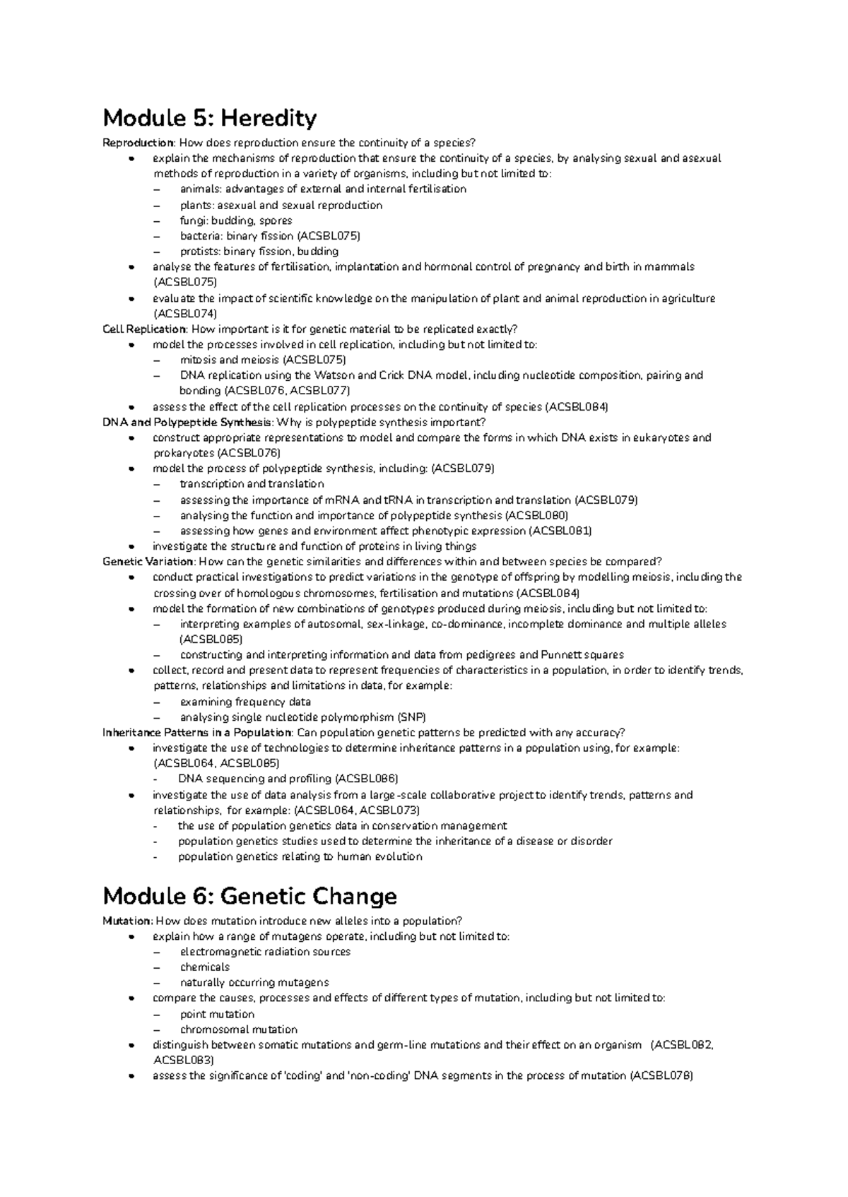 Biology HSC Syllabus: Modules on Heredity, Genetic Change, and ...
