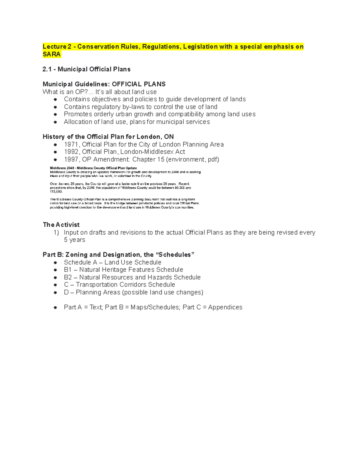 Lecture 2 - Conservation Rules and Official Plans (SARA) - Studocu