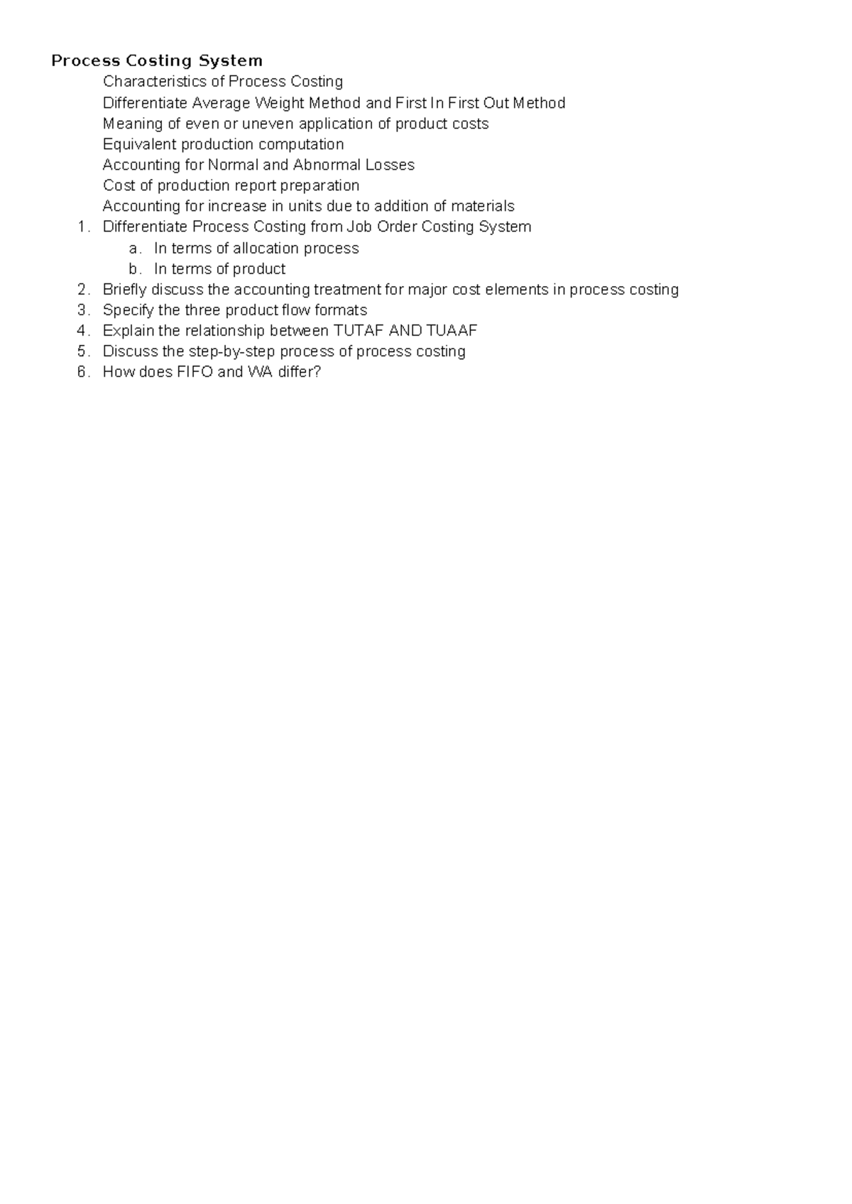 Ch. 9 Process Costing System: Key Concepts & FIFO vs. WA Methods - Studocu