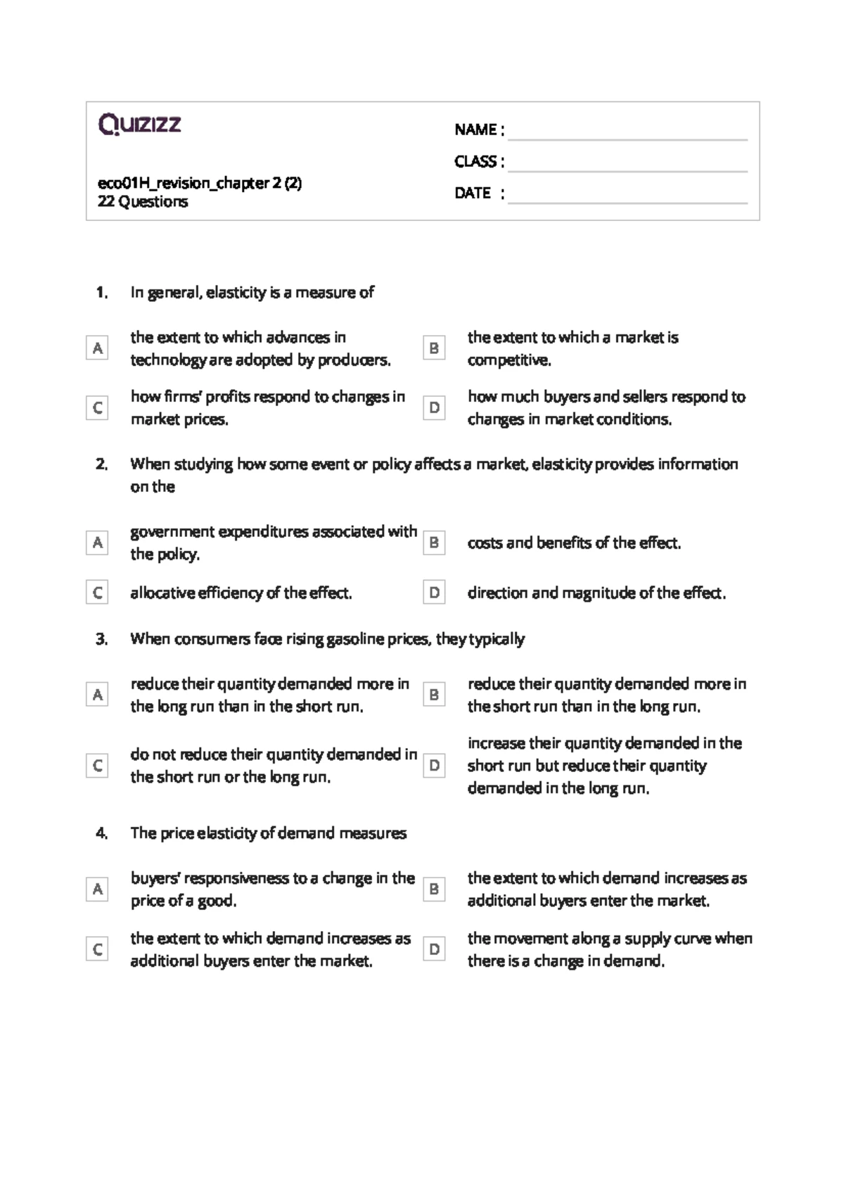Eco01H Revision: Chapter 2 - 30 Key Questions and Answers - Studocu