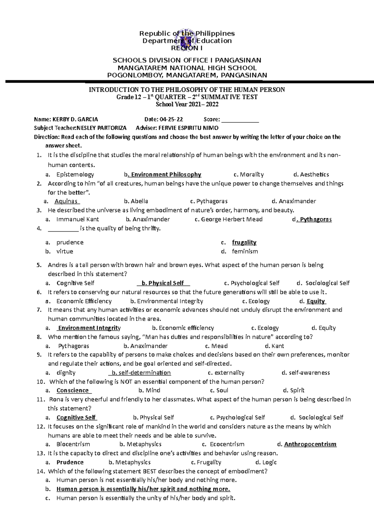 Q1-ST-2-Intro-to-Philosophy-Grade-12-2nd-Summative-Test-Notes - Studocu