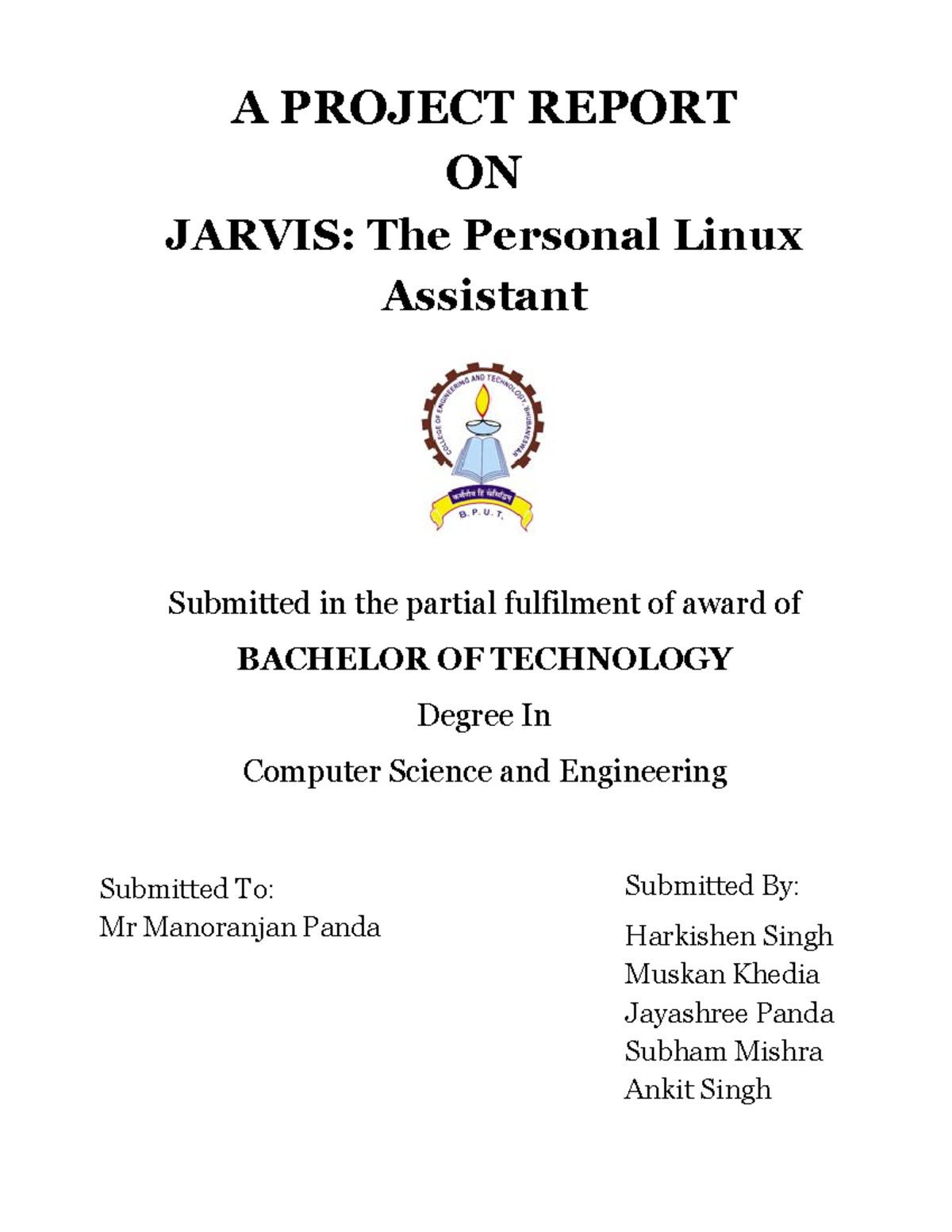 Jarvis: Project Report on Personal Linux Assistant - B.Tech CSE - Studocu