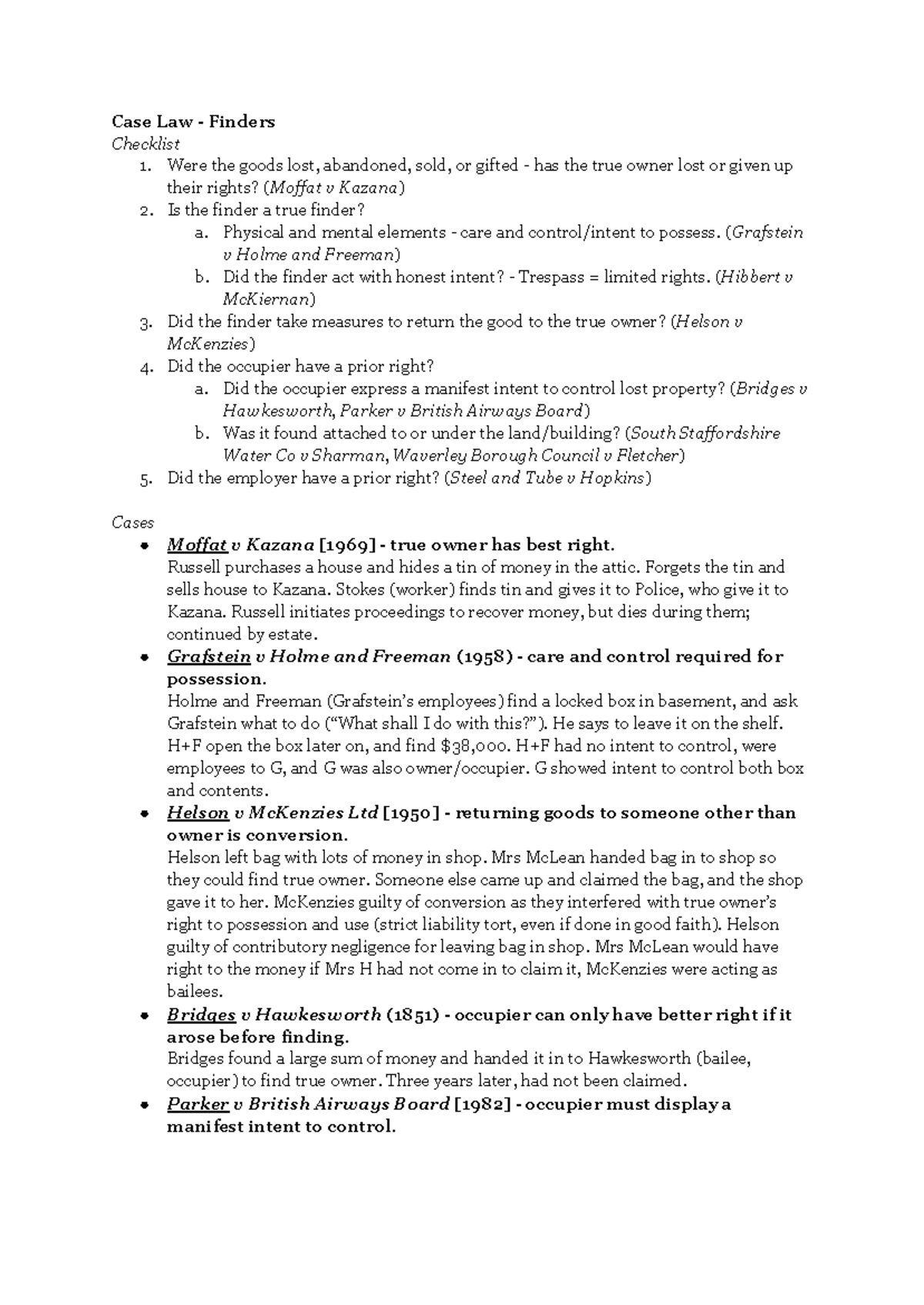 2023 LAW131 Case Law Finders Checklist and Statutory Interpretation ...