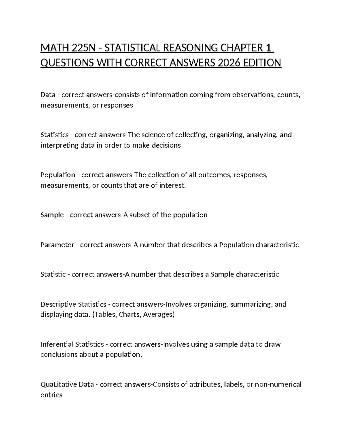MATH 225N STATISTICAL REASONING CHAPTER 1 KEY CONCEPTS & QUESTIONS ...