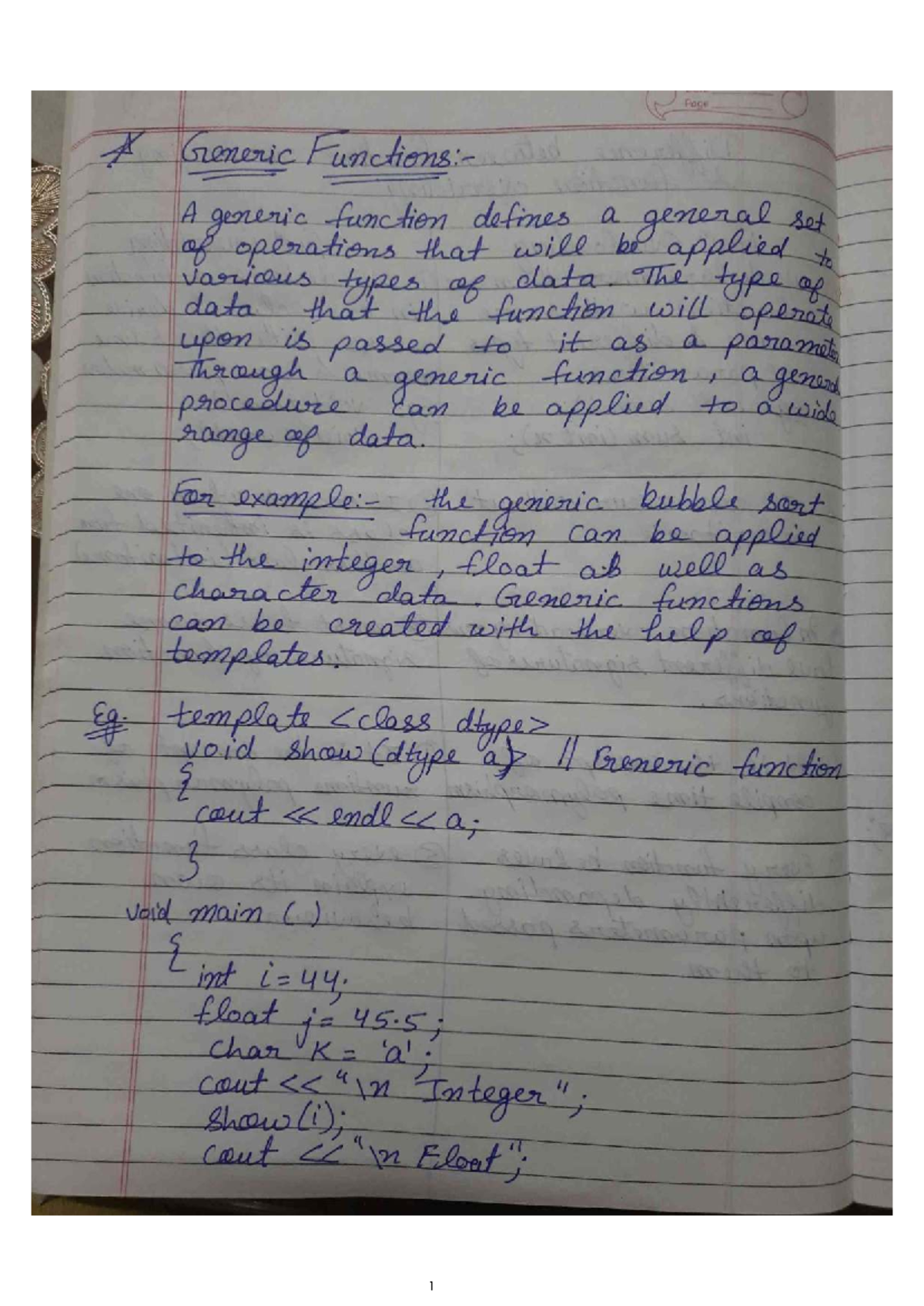 C++ Unit 4 Notes: Understanding Generic Functions and Templates - Studocu