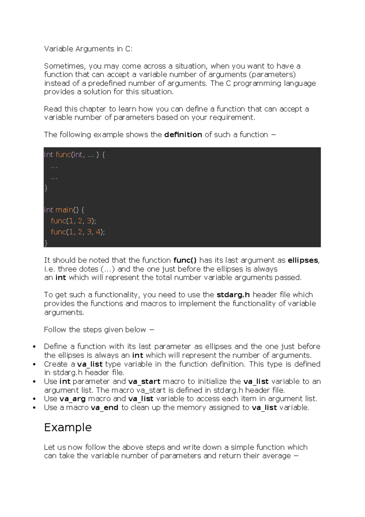 Variable Arguments in C - Variable Arguments in C: Sometimes, you may ...