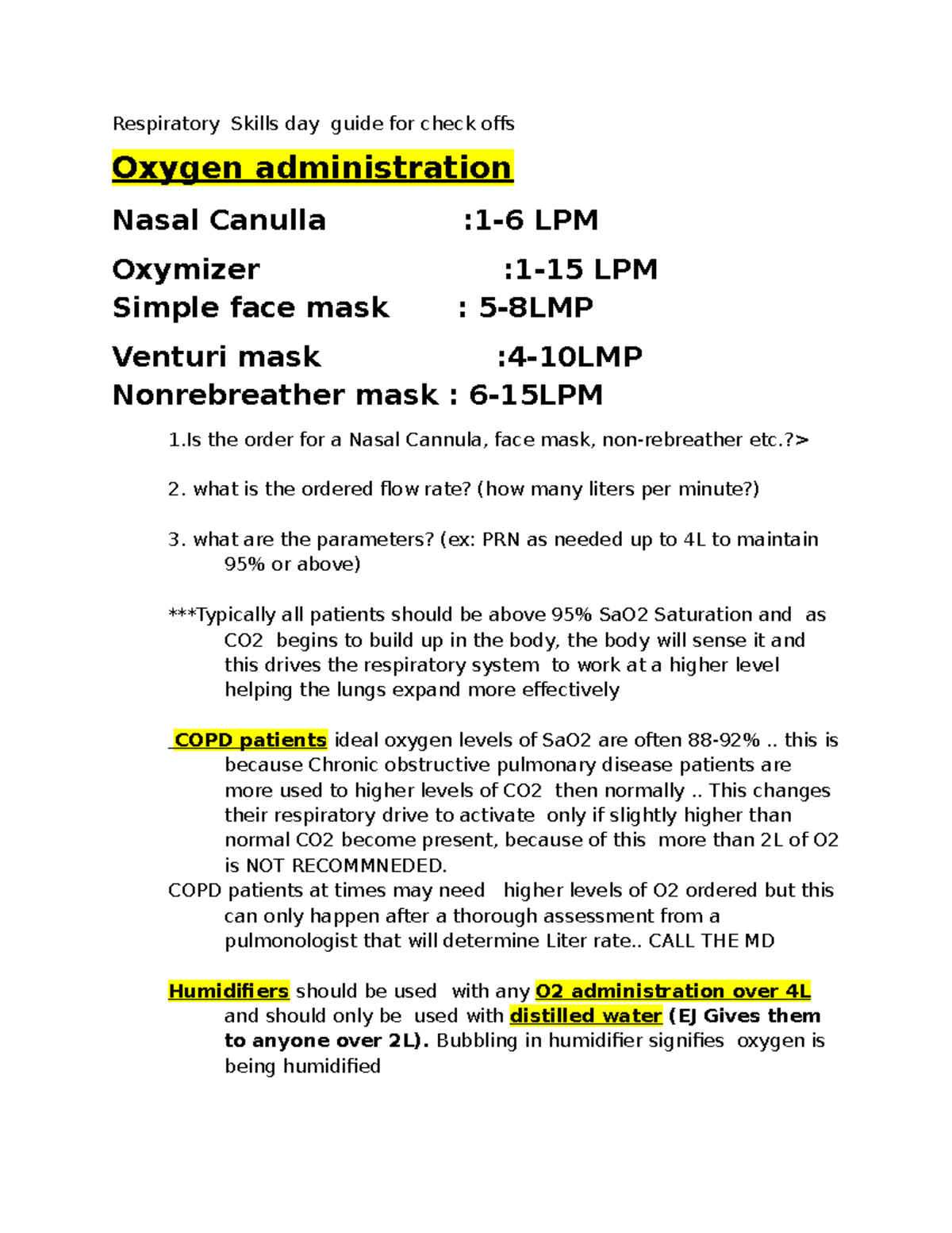 Oxygen Skills Day Guide: Administering O2 & Suctioning Techniques - Studocu