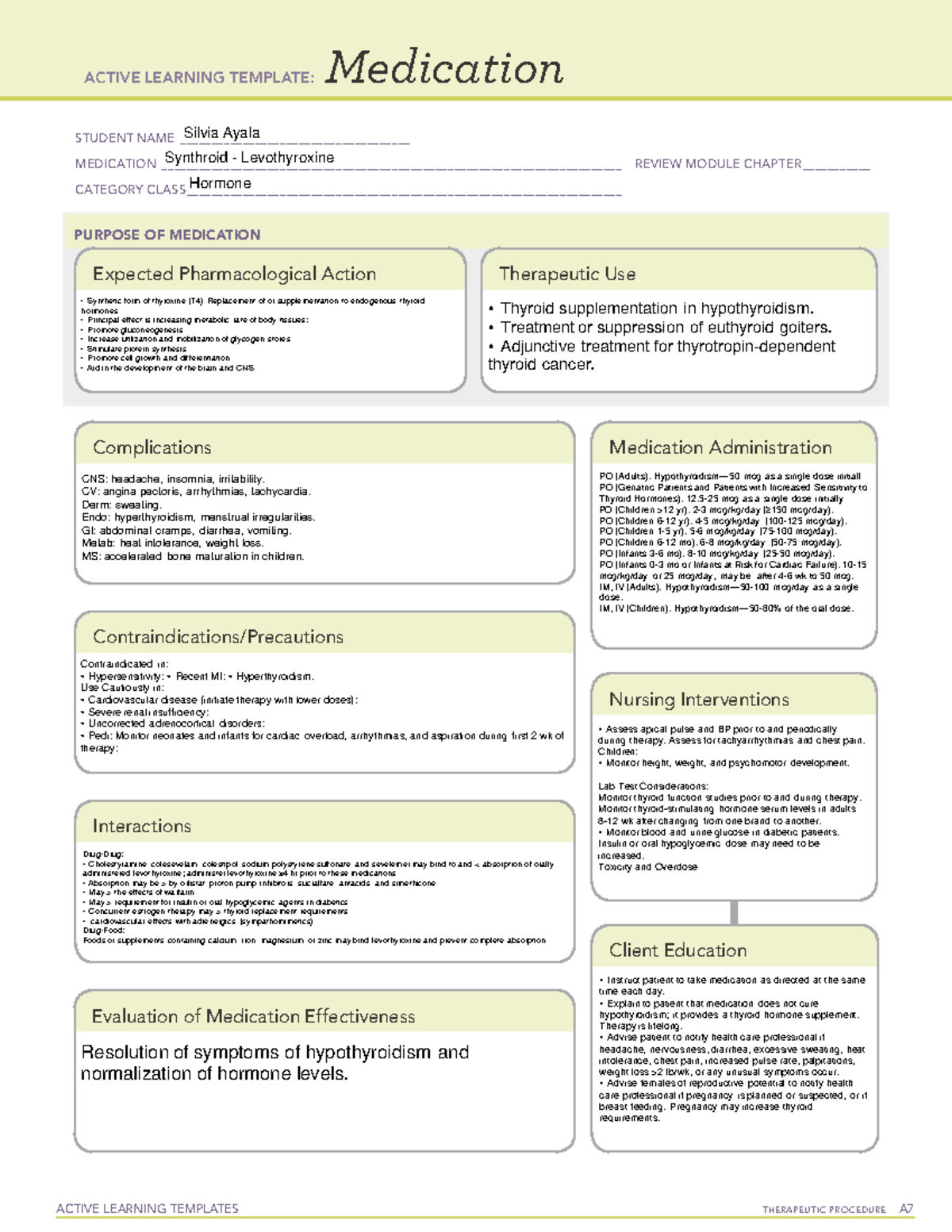 Synthroid (Levothyroxine) Med Guidelines & Considerations - Studocu