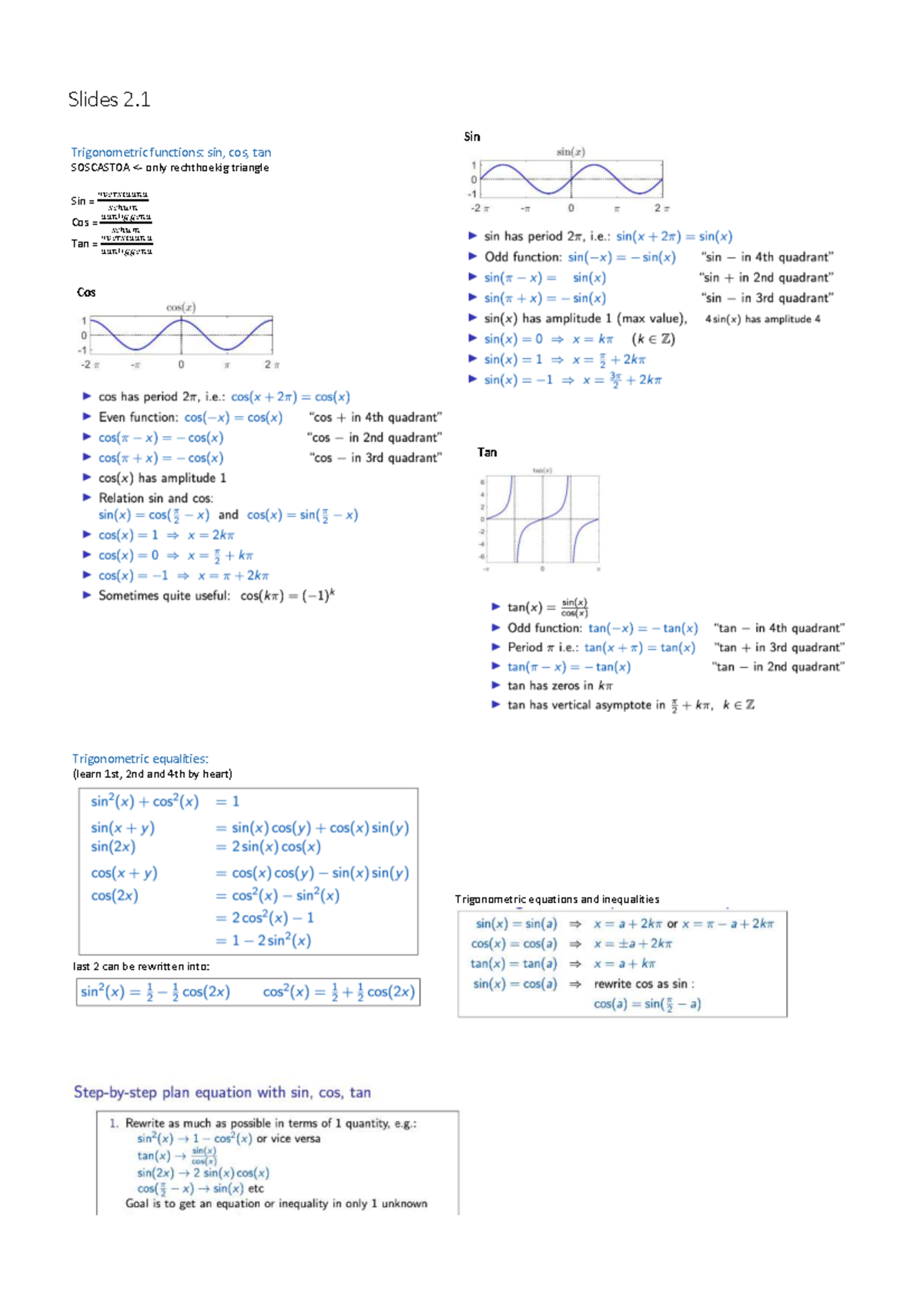 Calculus Notes Week 3: Trigonometric Functions & Vectors - Studeersnel