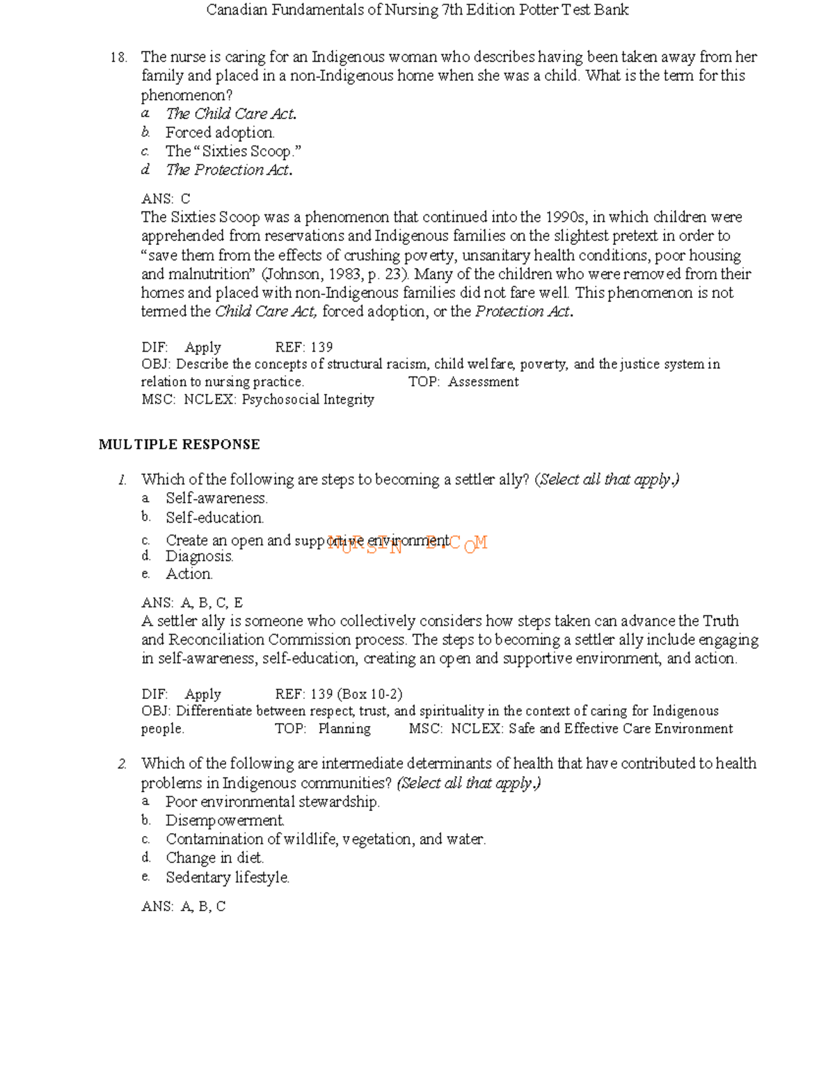 Canadian Fundamentals of Nursing 7th Ed. Potter Test Bank Insights ...