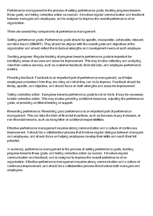 Performance Management - Study Notes & Assignments - Studocu