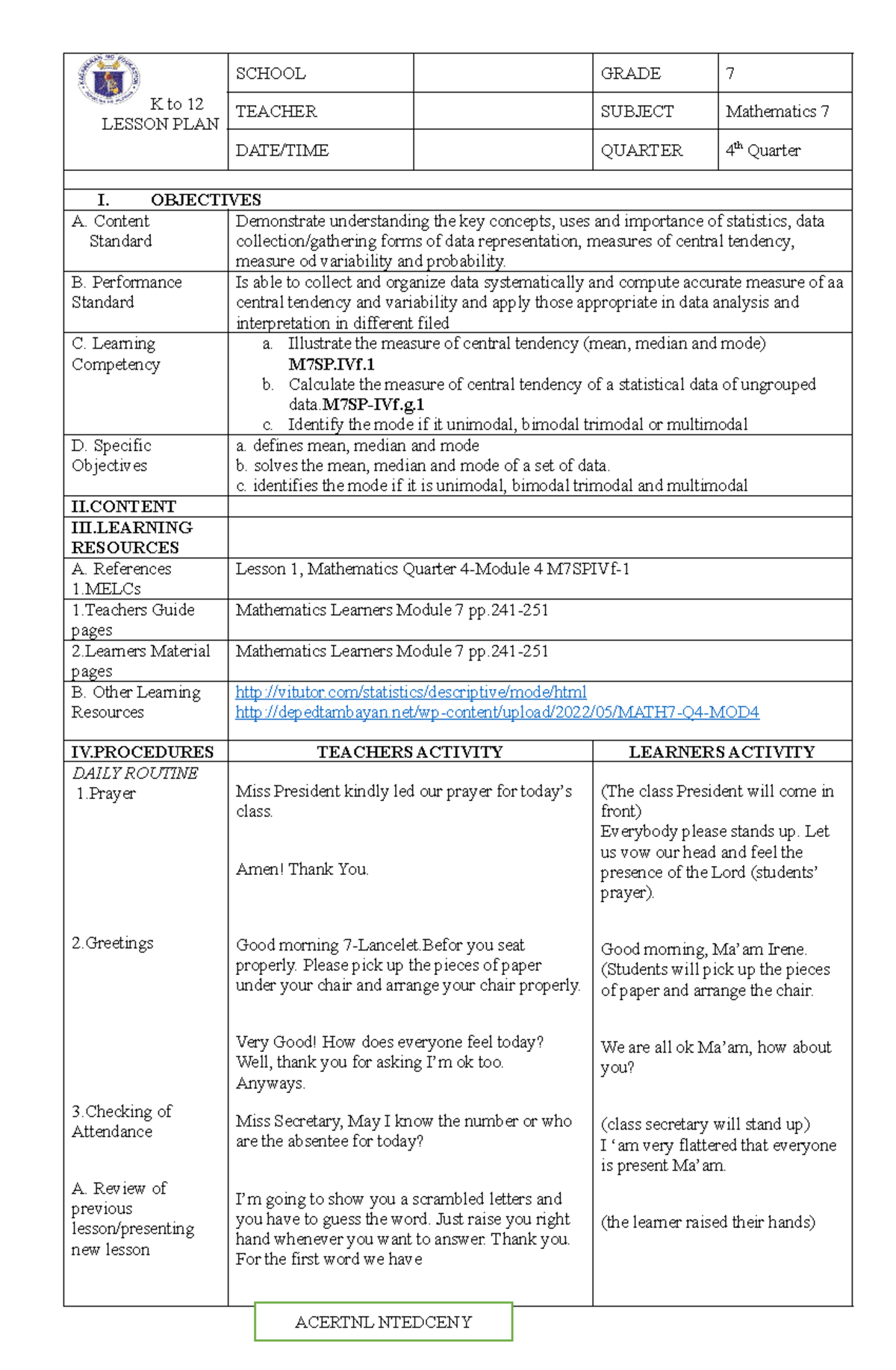 K to 12 Grade 7 DLP - For additional materials - K to 12 LESSON PLAN ...