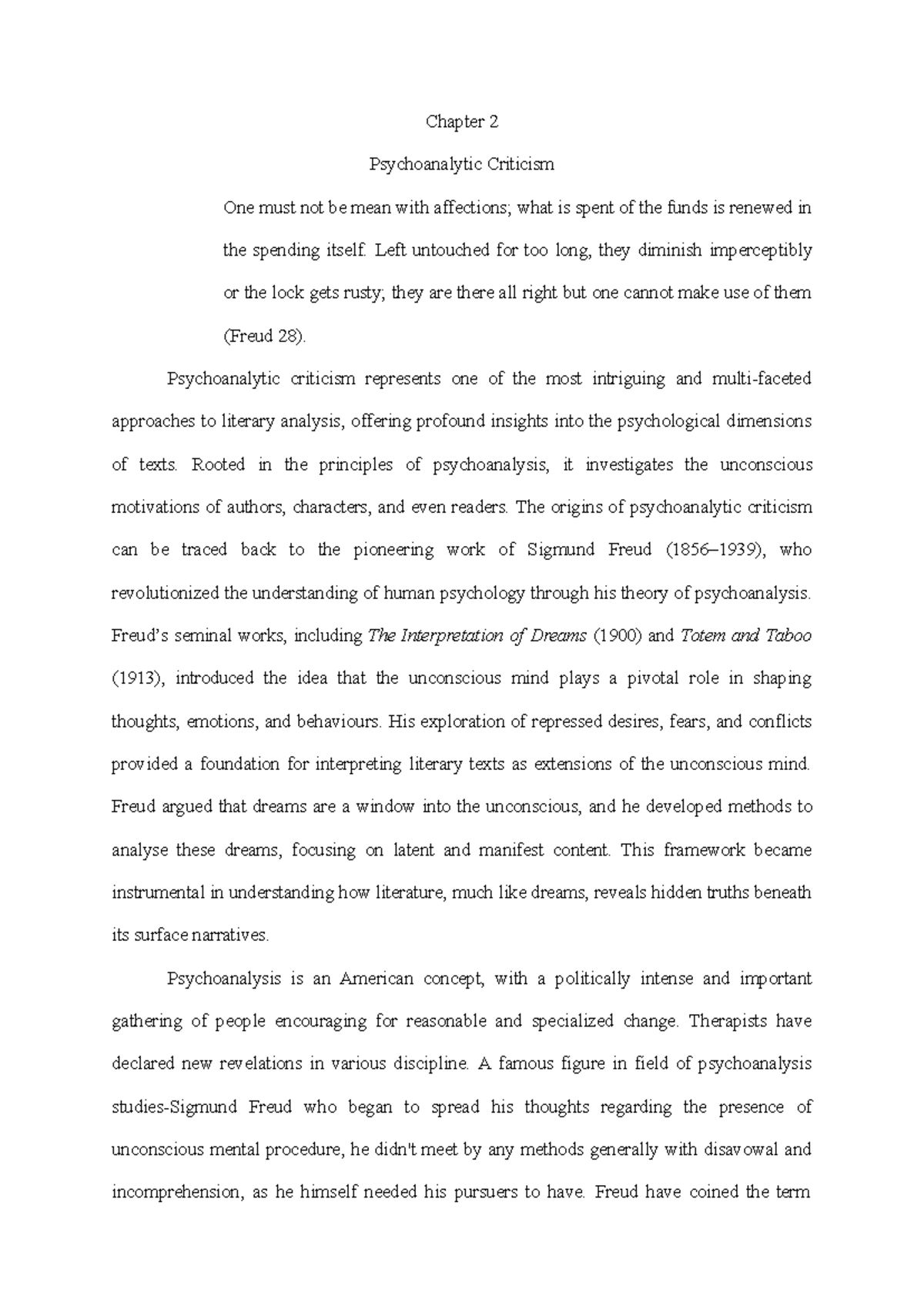 Psychoanalytic Criticism: Insights from Freud in Chapter 2 - Studocu