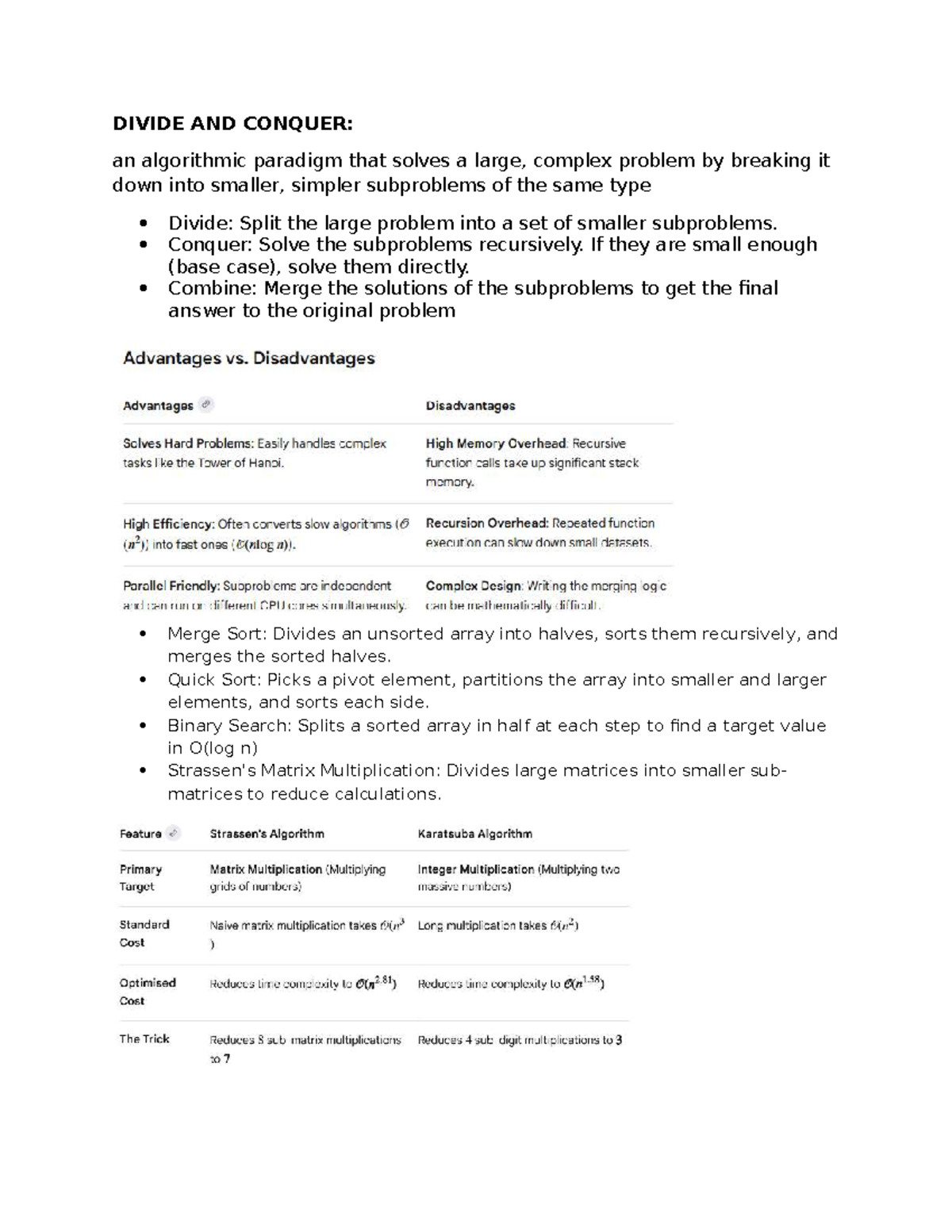 CS101: Divide and Conquer Algorithms - Summary and Analysis - Studocu