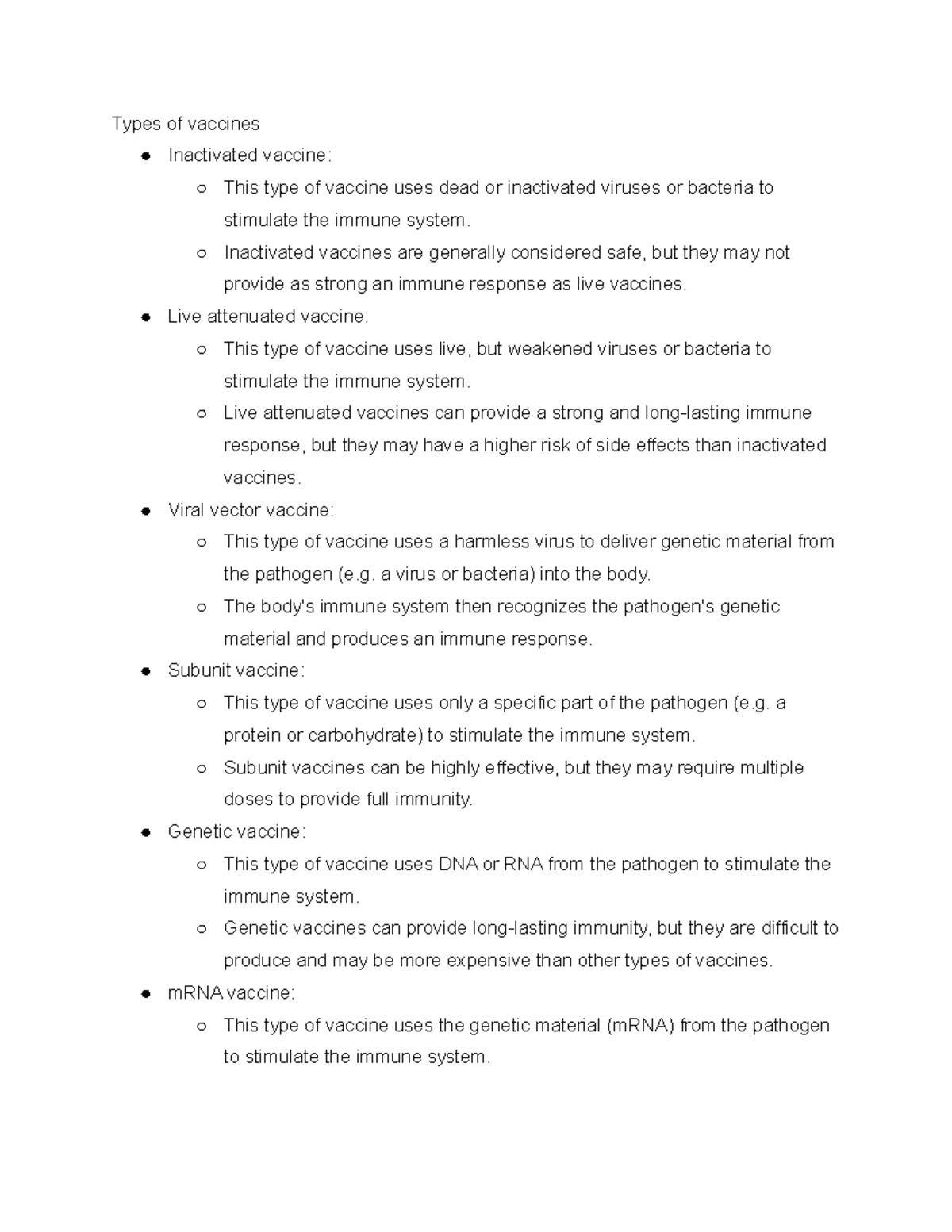 Lec notes 1 - Professor Brad - Types of vaccines Inactivated vaccine ...