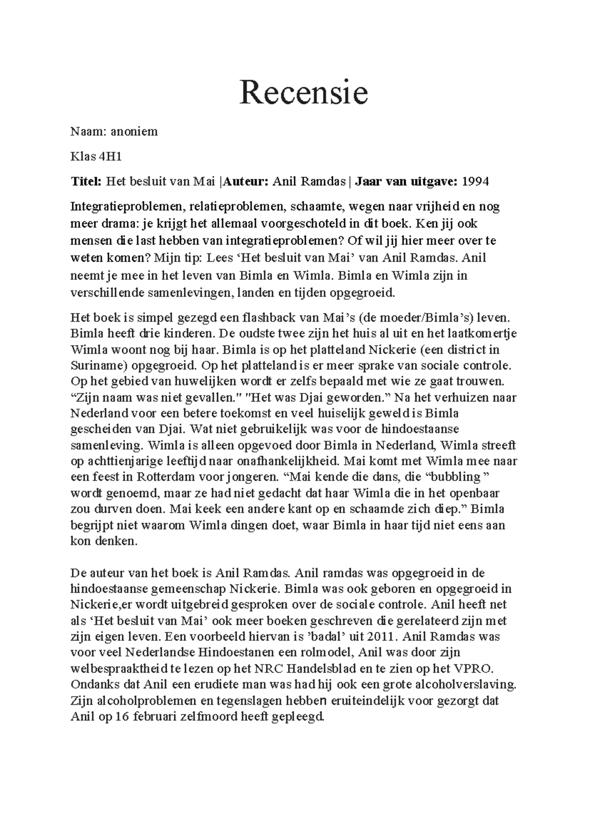4H1 Recensie van 'Het besluit' door Anil Ramdas: Integratie en Drama ...