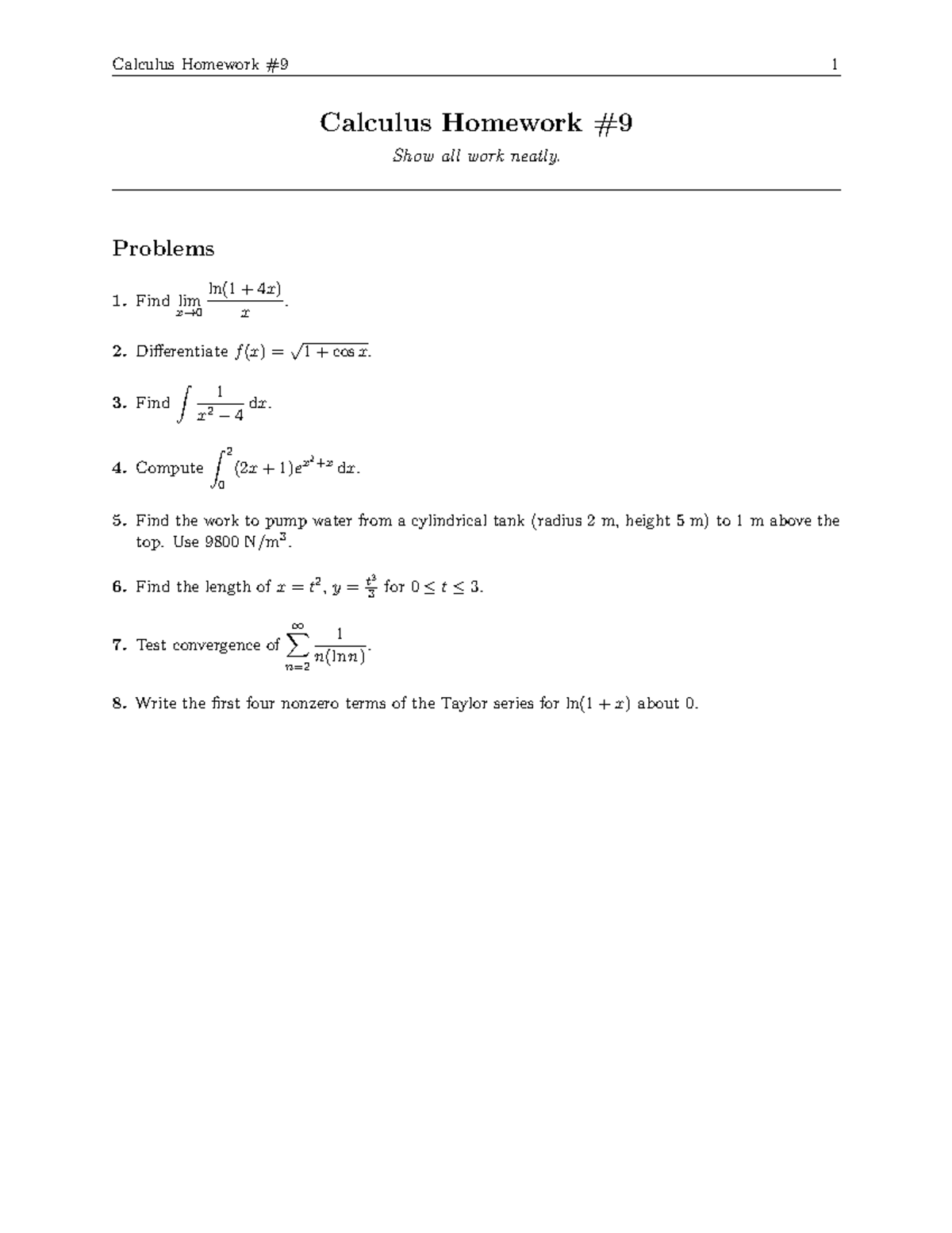Calculus Homework 1: Key Problems and Solutions - Studocu