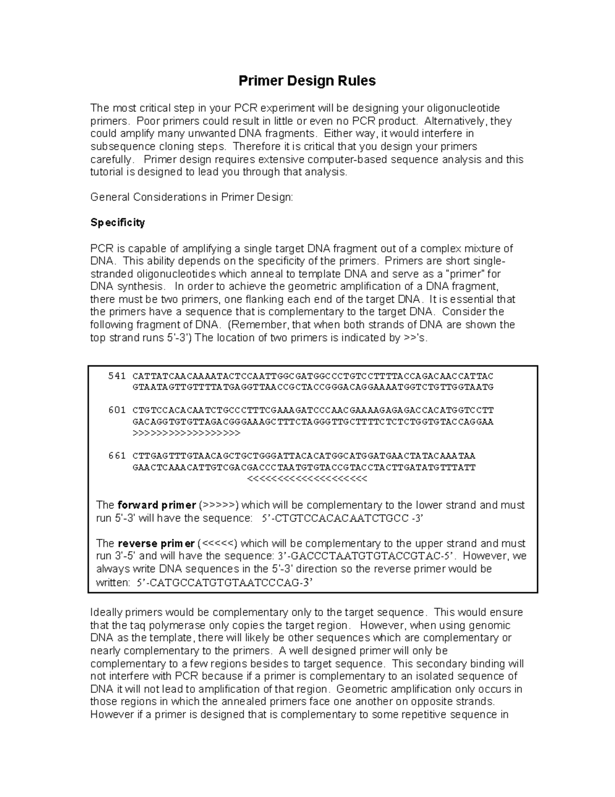 BIO450 Primer Design Tutorial: Key Rules for Effective PCR - Studocu