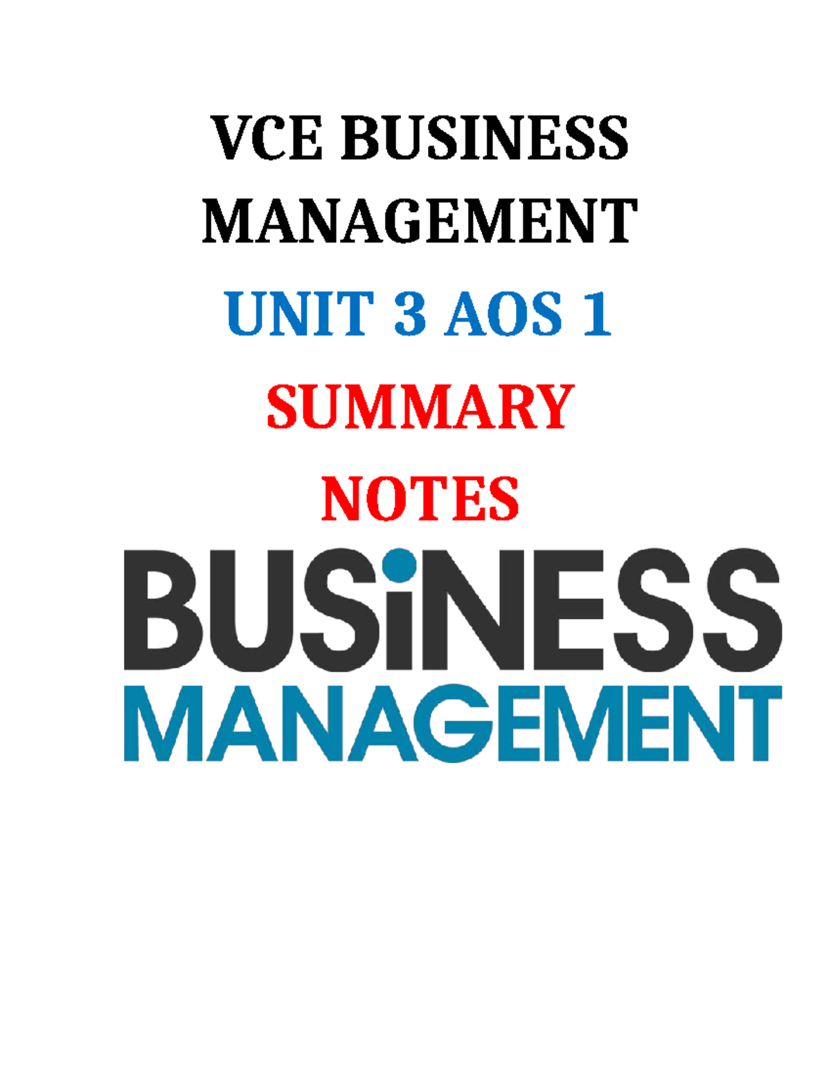 BM Unit 3 AOS 1 & 2 Summary Notes on Business Types & Management Skills ...