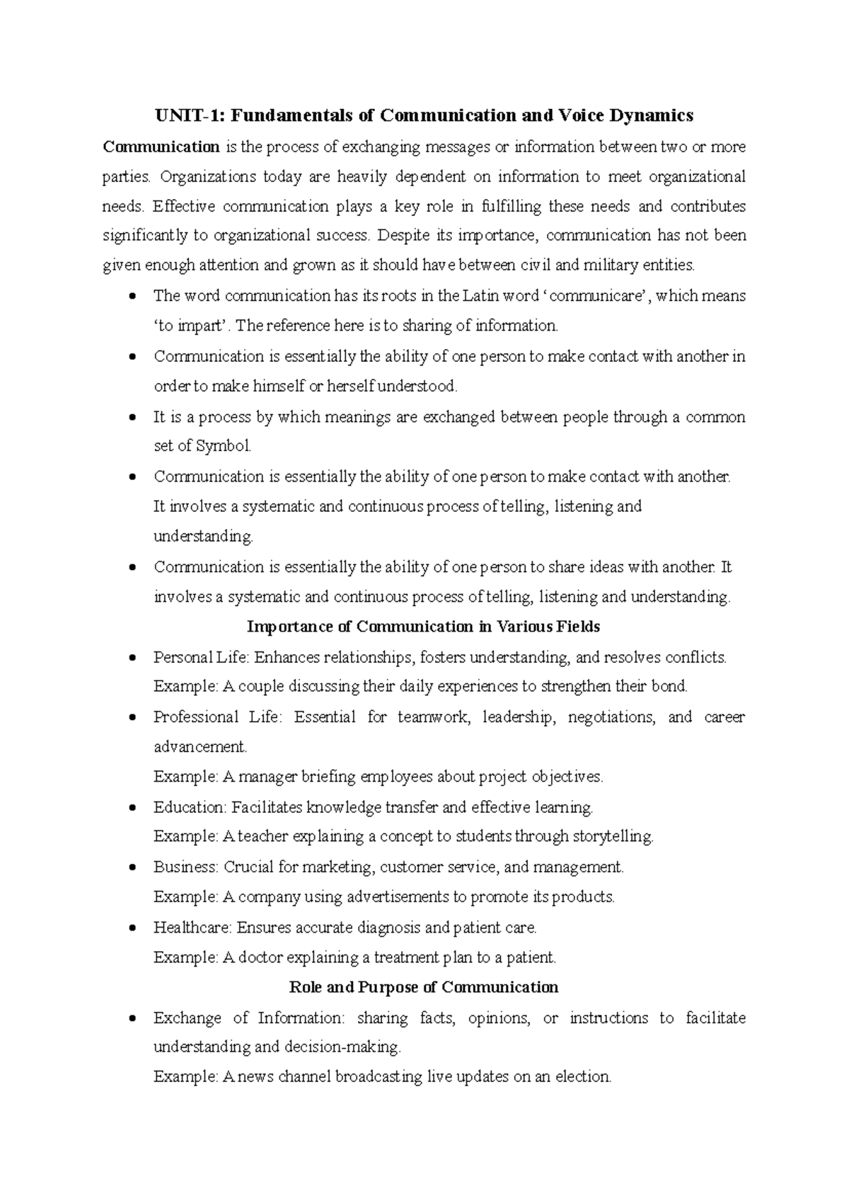 Unit-1 (TC) Notes: Fundamentals of Communication & Voice Dynamics - Studocu
