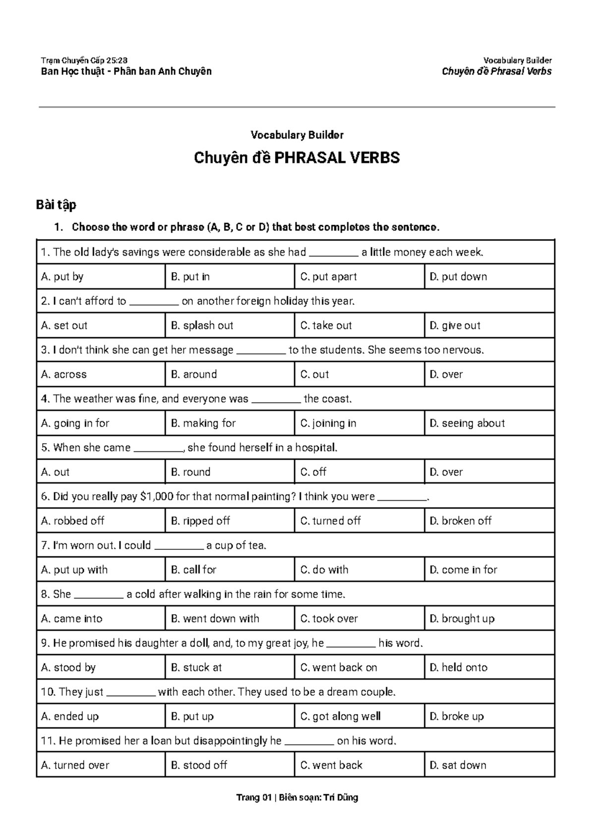 TCC'2528 ACP3-3 Phrasal Verbs Practice Exercises and Answers - Studocu