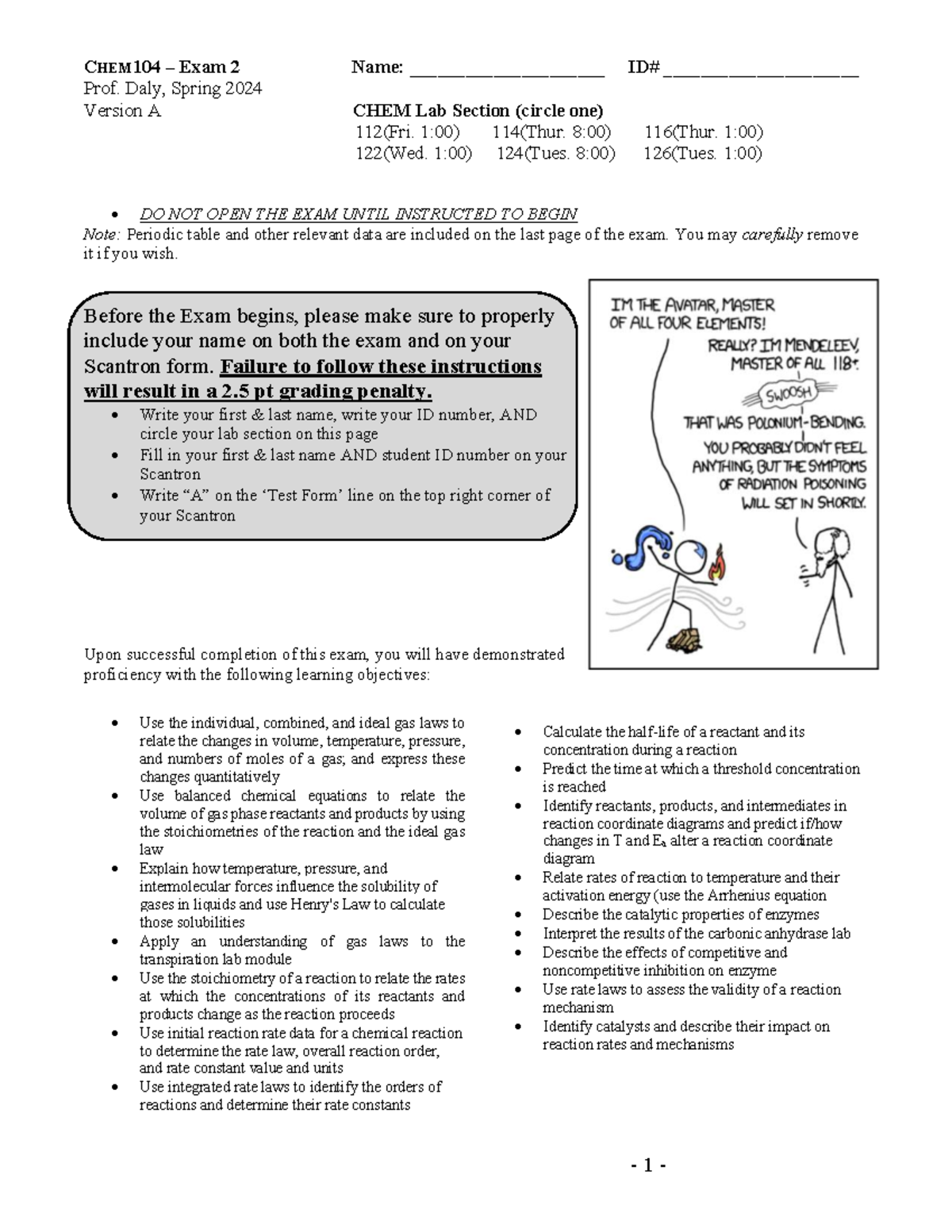 CHEM 104 - Exam 2 Practice Questions - Prof. Daly Spring 2024 - Studocu