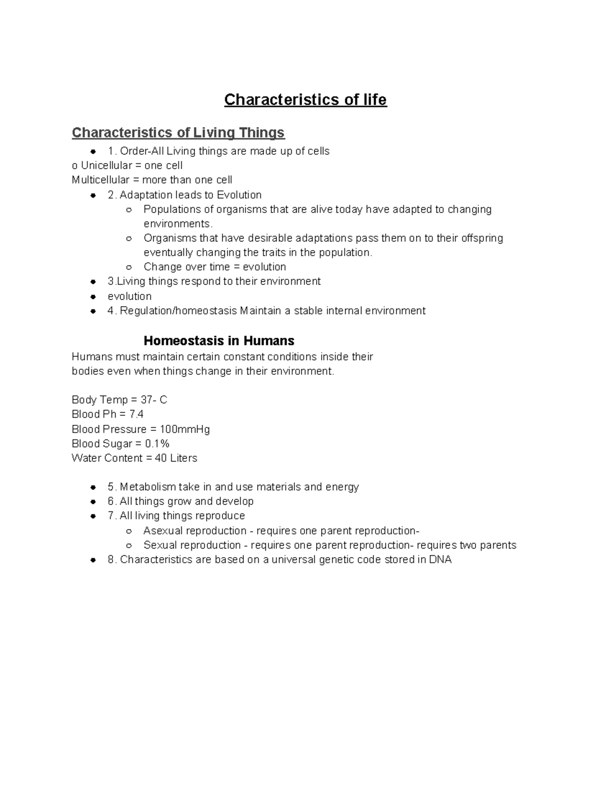 Characteristics of Life: Key Concepts and Homeostasis Review ...