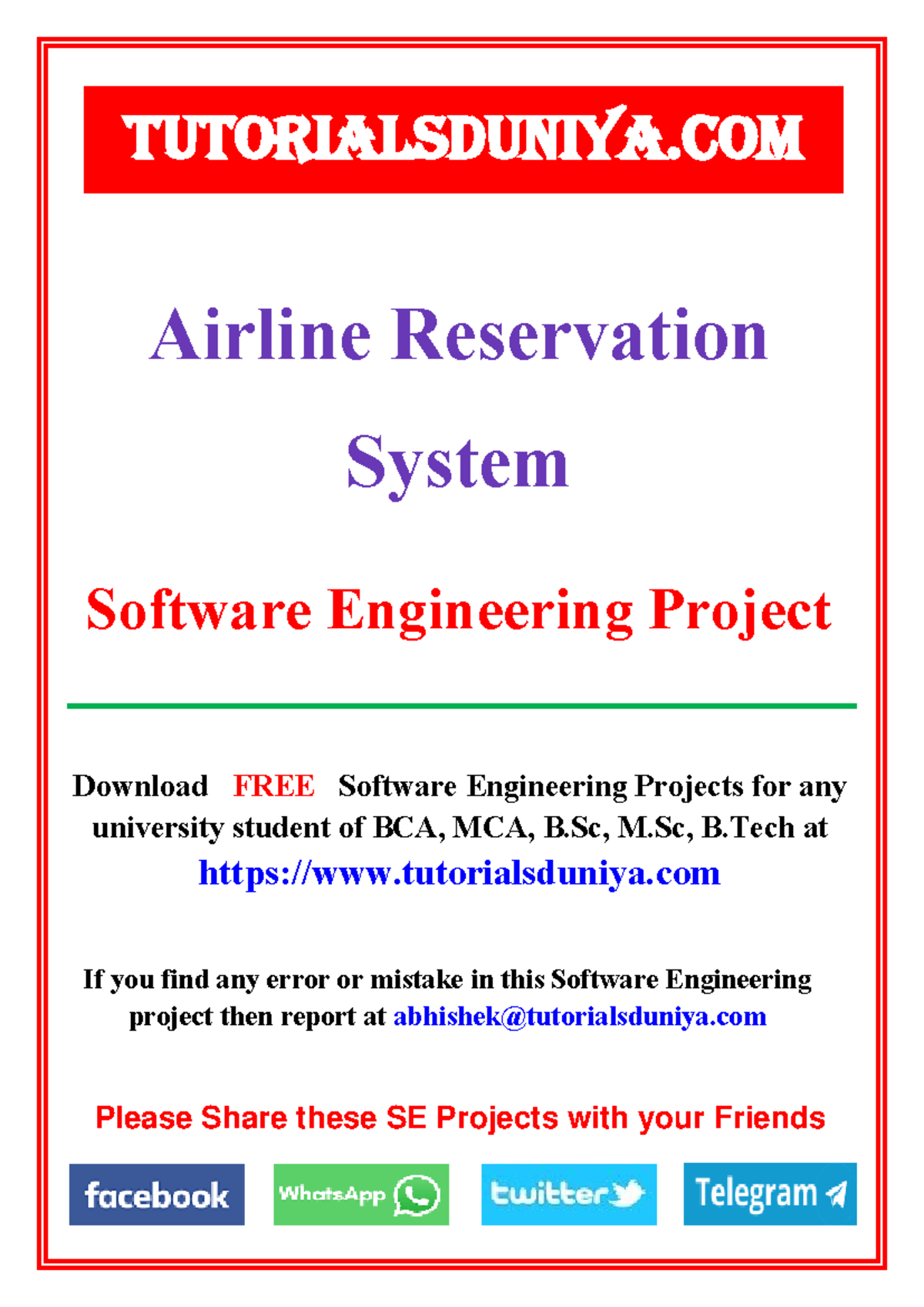 Airline Reservation System - Tutorials Duniya - Download FREE Software ...