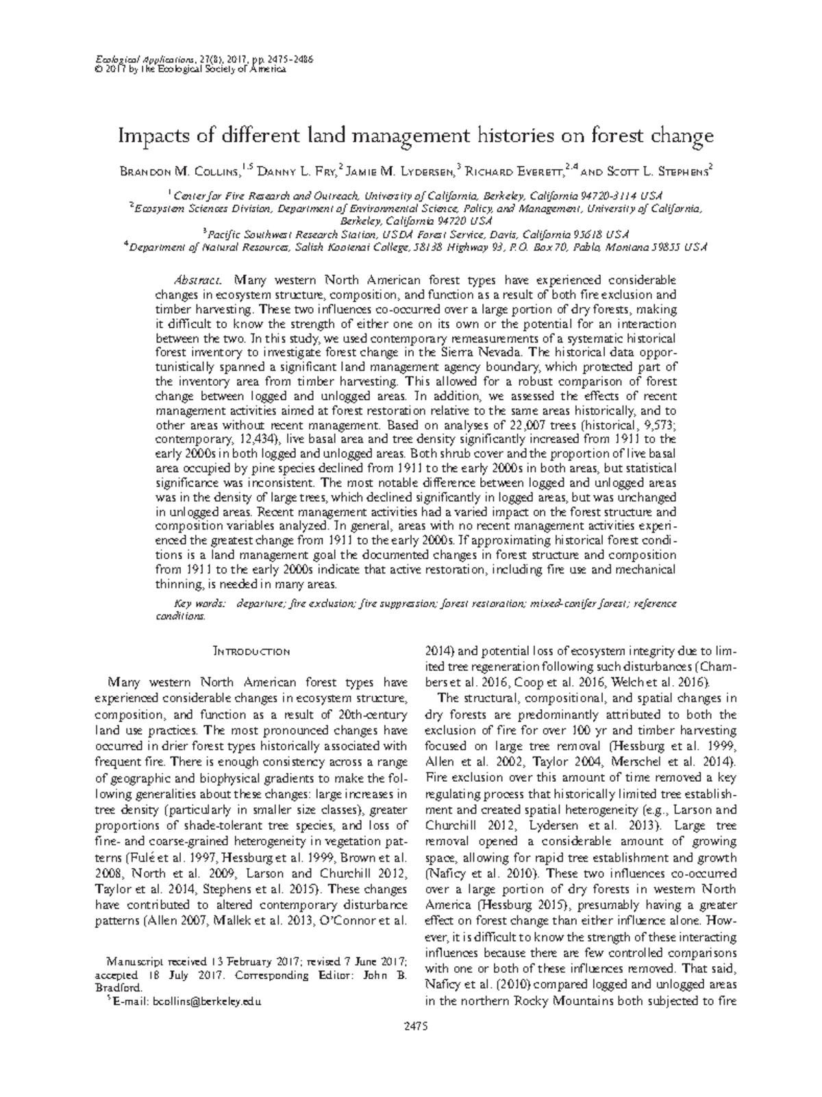 Impacts of Land Management on Forest Structure in Sierra Nevada ...