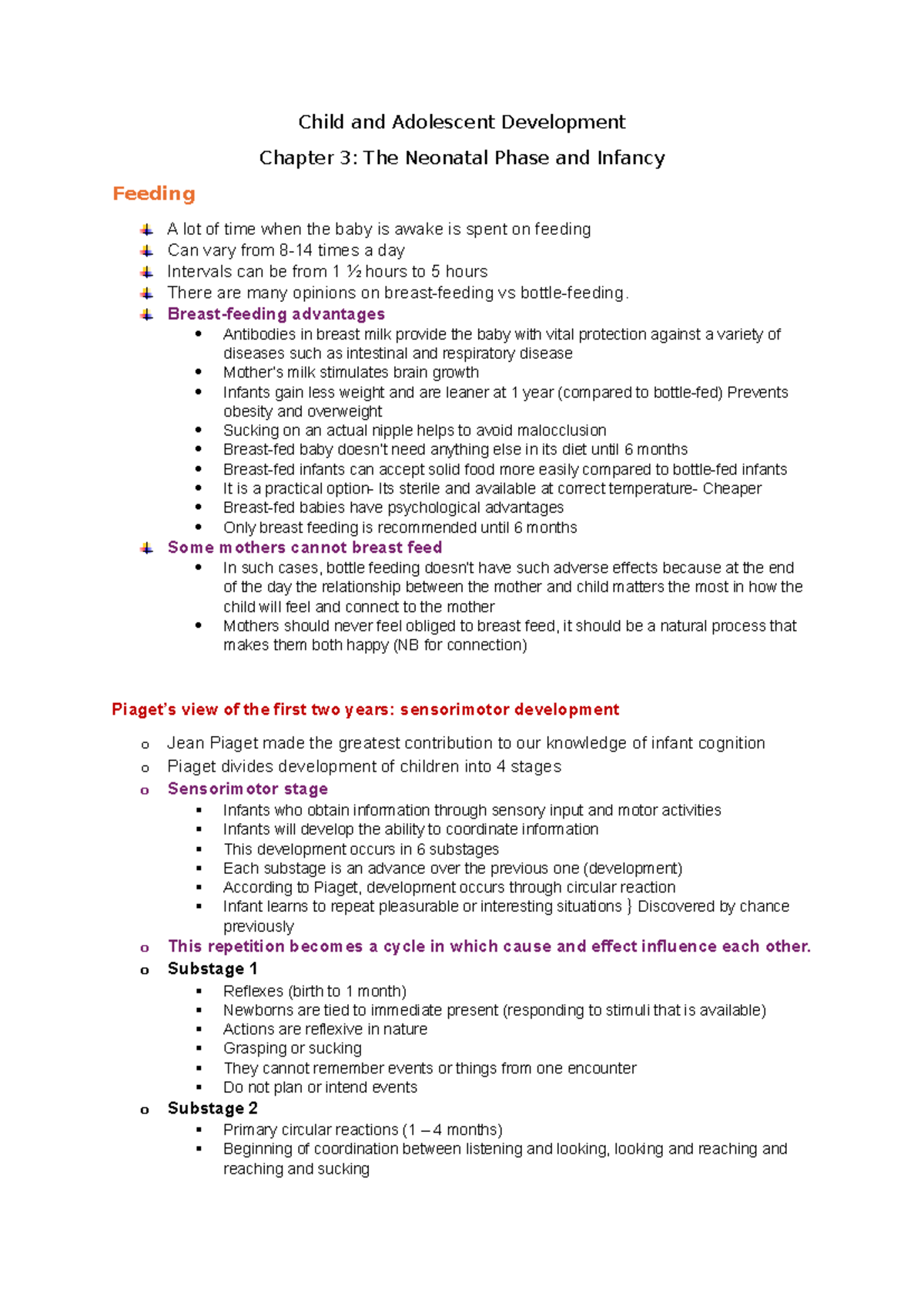 Child and Adolescent Development (Chapter 3) Test Notes on Infancy ...