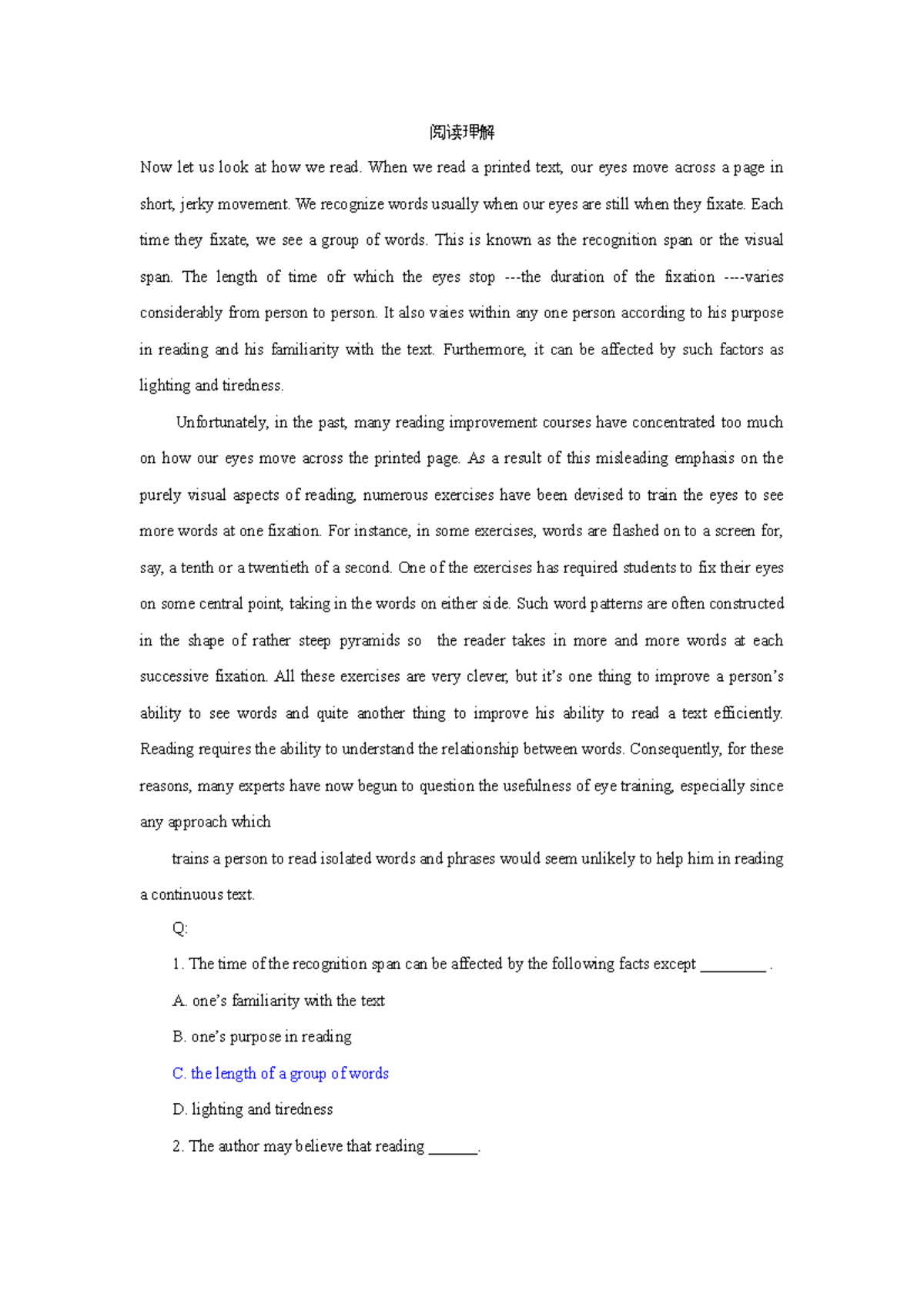 英语四级阅读理解技巧与解析 - CET-4 Reading Comprehension Guide - Studocu