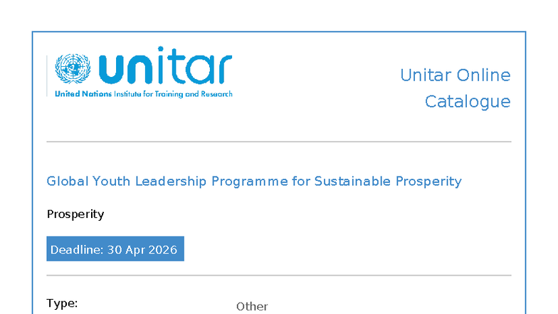 Global Youth Leadership Programme for Sustainable Prosperity (2025-2026 ...