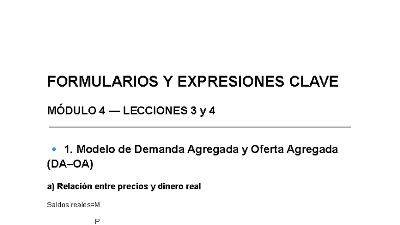 FÓRMULAS Y EXPRESIONES CLAVE MÓDULO 4 LECCIONES 3 y 4 - Studocu