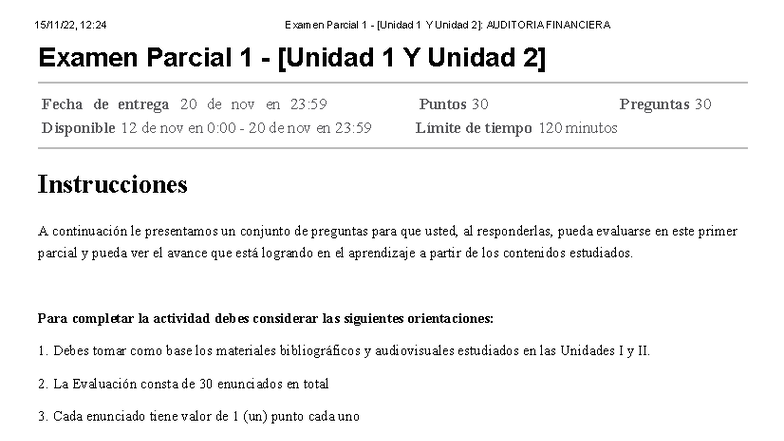 Examen Parcial 1 - Unidad 1 y 2: Auditoría Financiera - Studocu