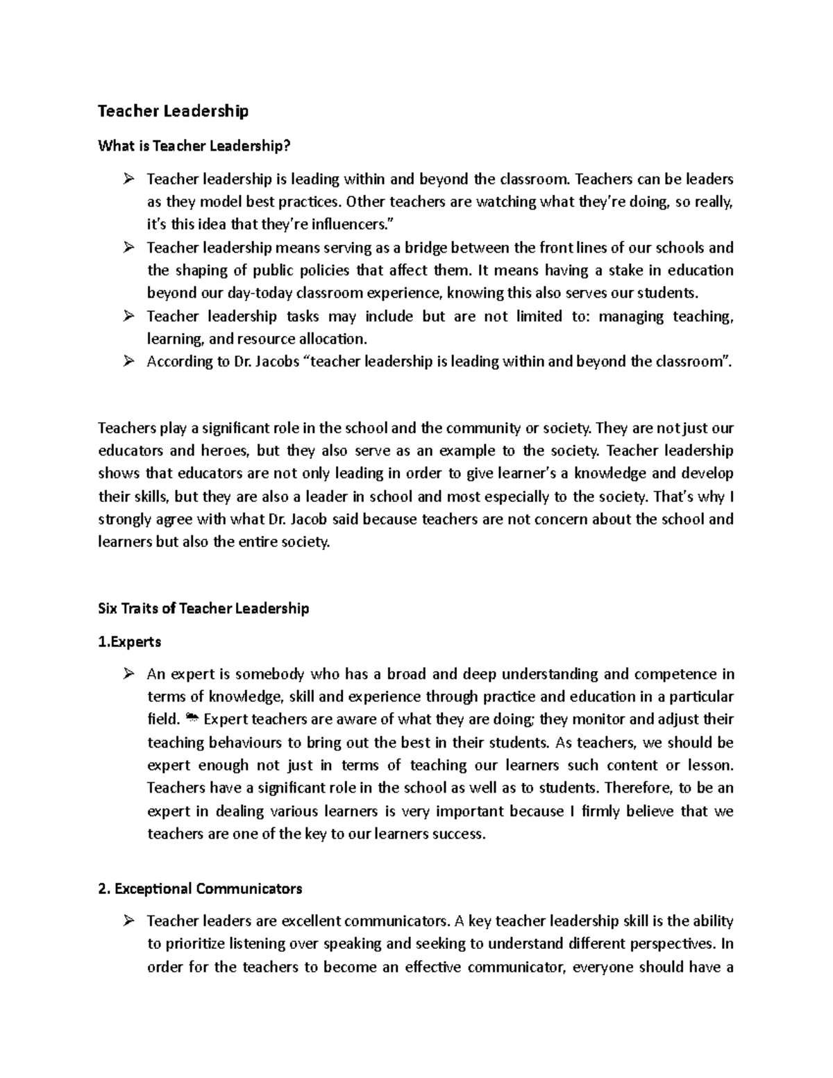 Teacher Leadership - Teachers can be leaders as they model best ...