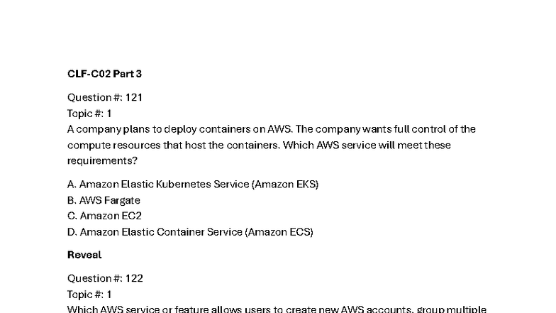AWS Exam Questions Part 3: Topics 1-180 - Studocu