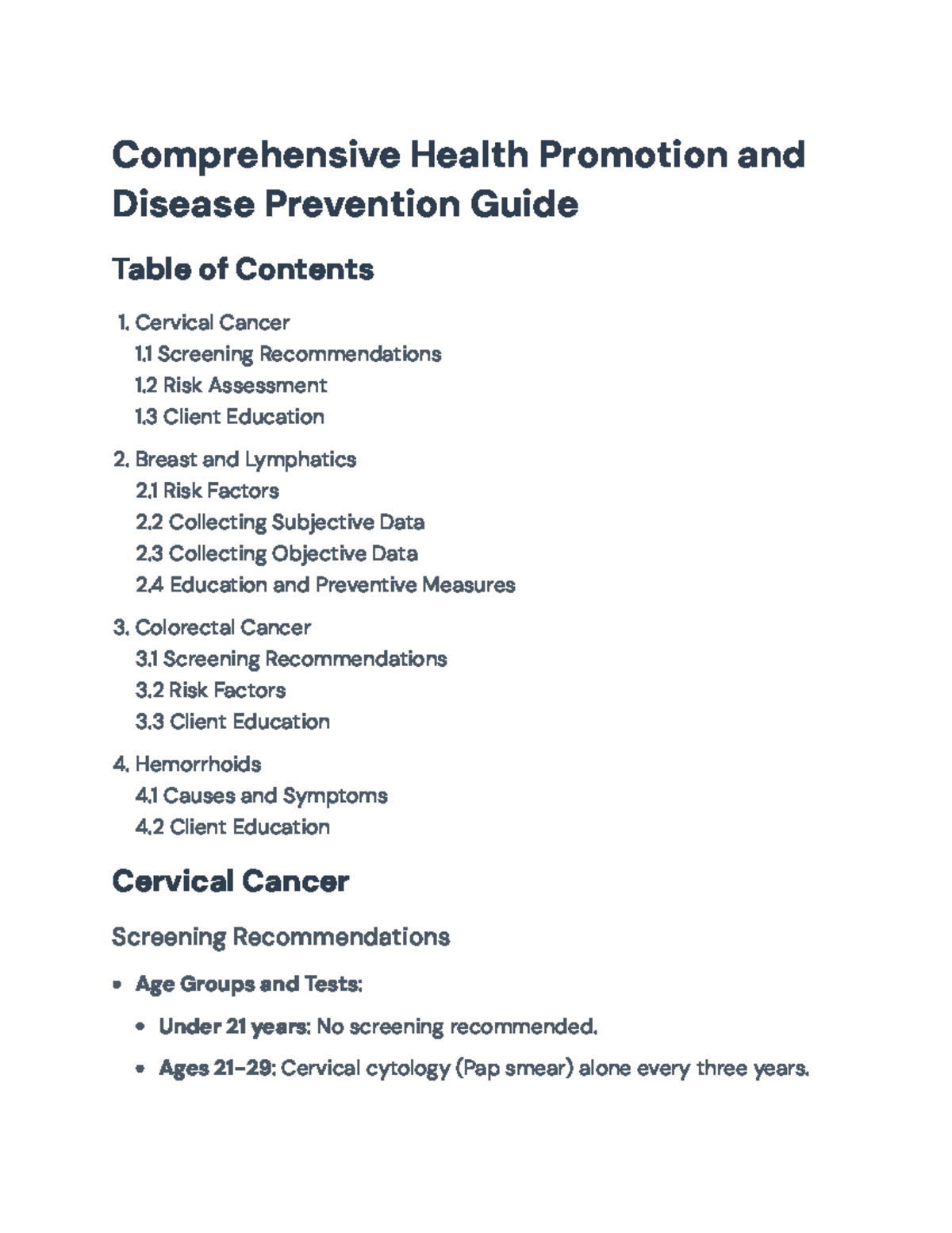 Comprehensive Health Promotion & Disease Prevention Guide - Ages 21-29 ...
