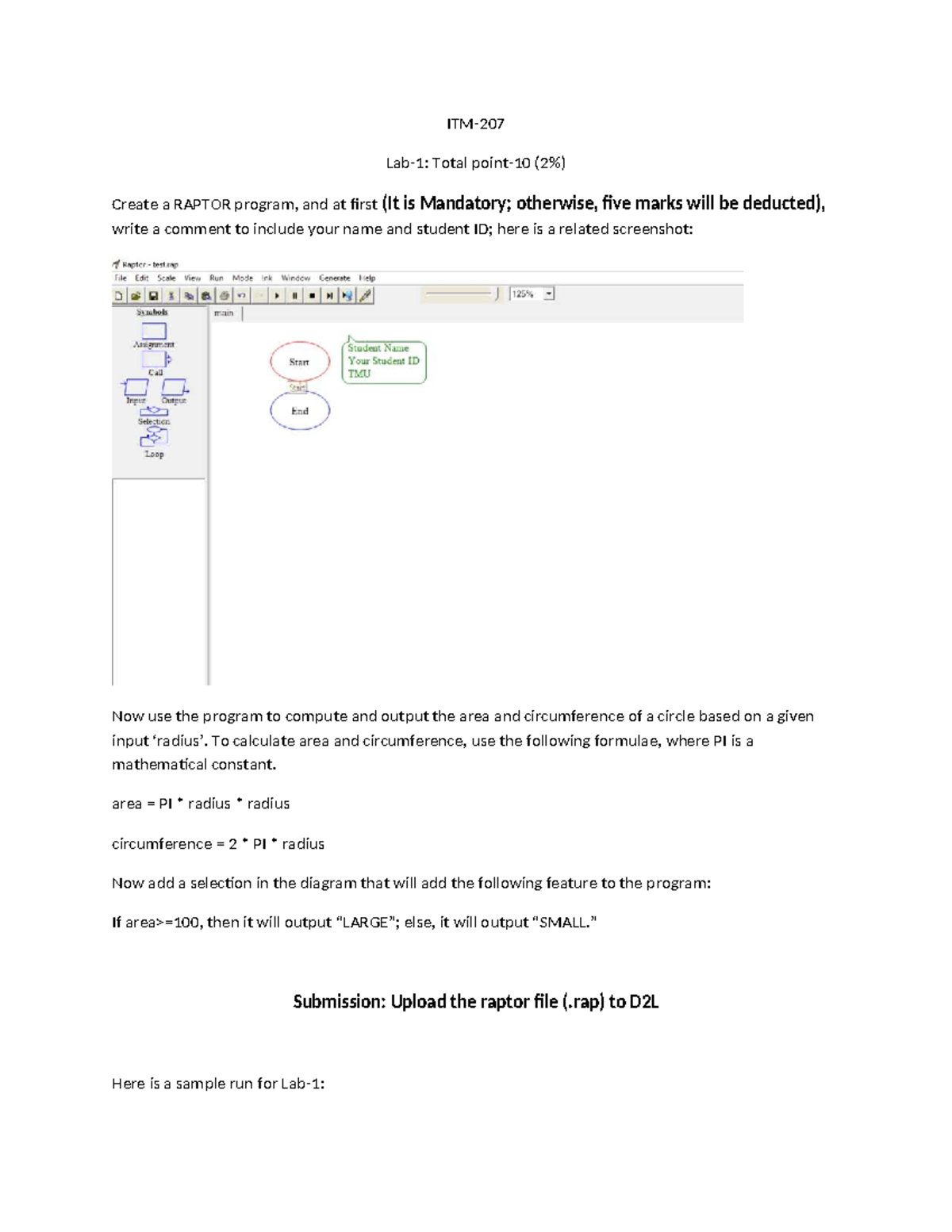 Lab1 - Create a RAPTOR Program for Circle Calculations - Studocu