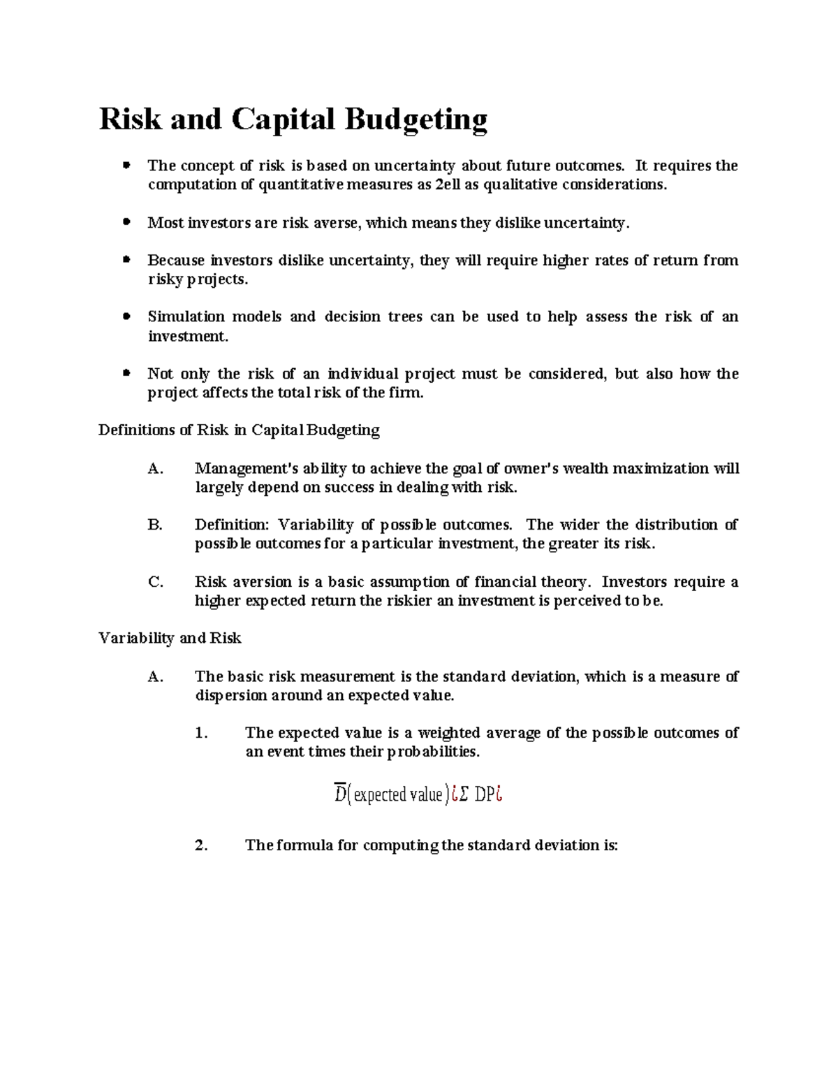 Risk and Capital Budgeting: Key Concepts and Models - Studocu