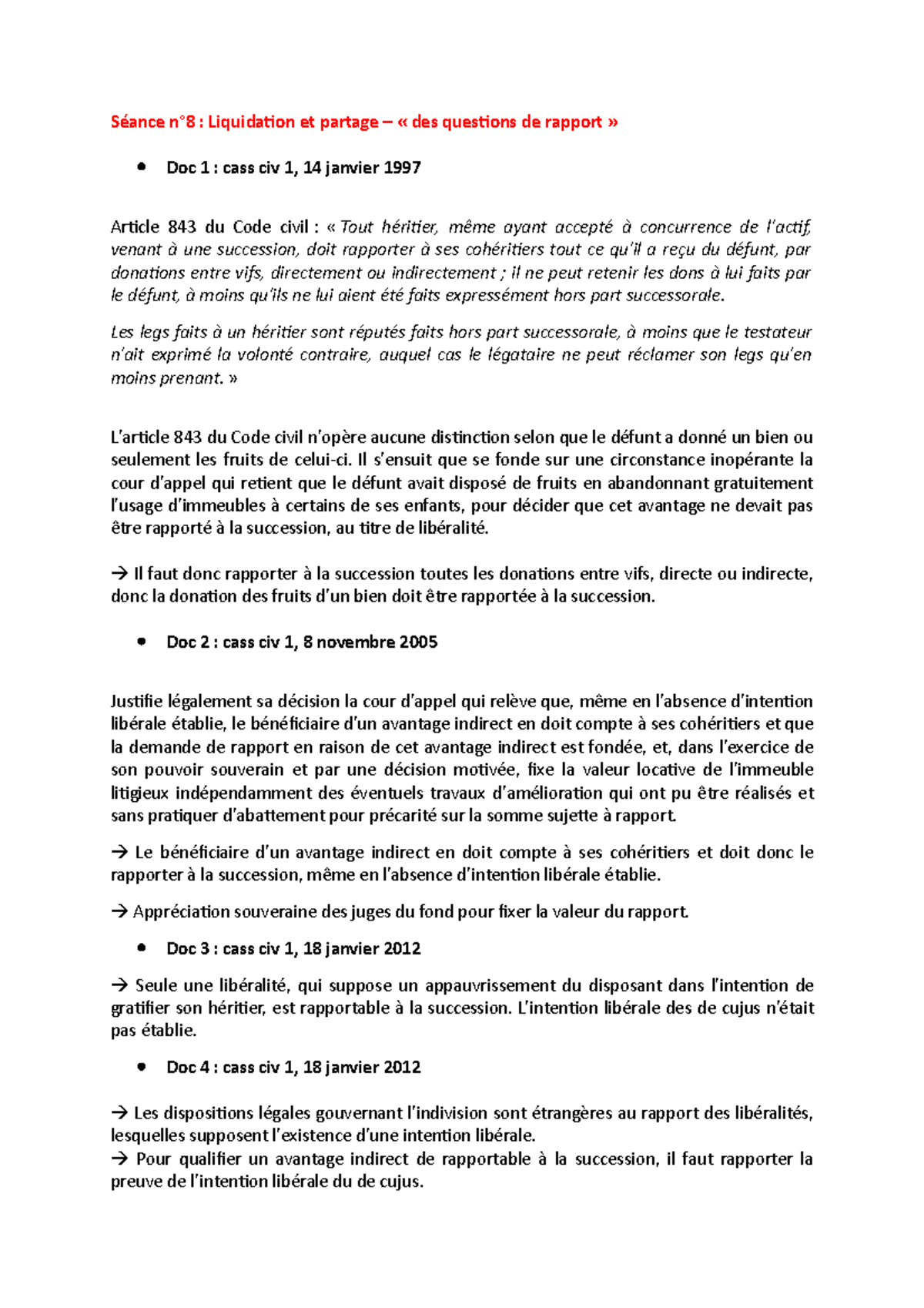 Séance n°8 - Séance n°8 : Liquidation et partage – « des questions de ...