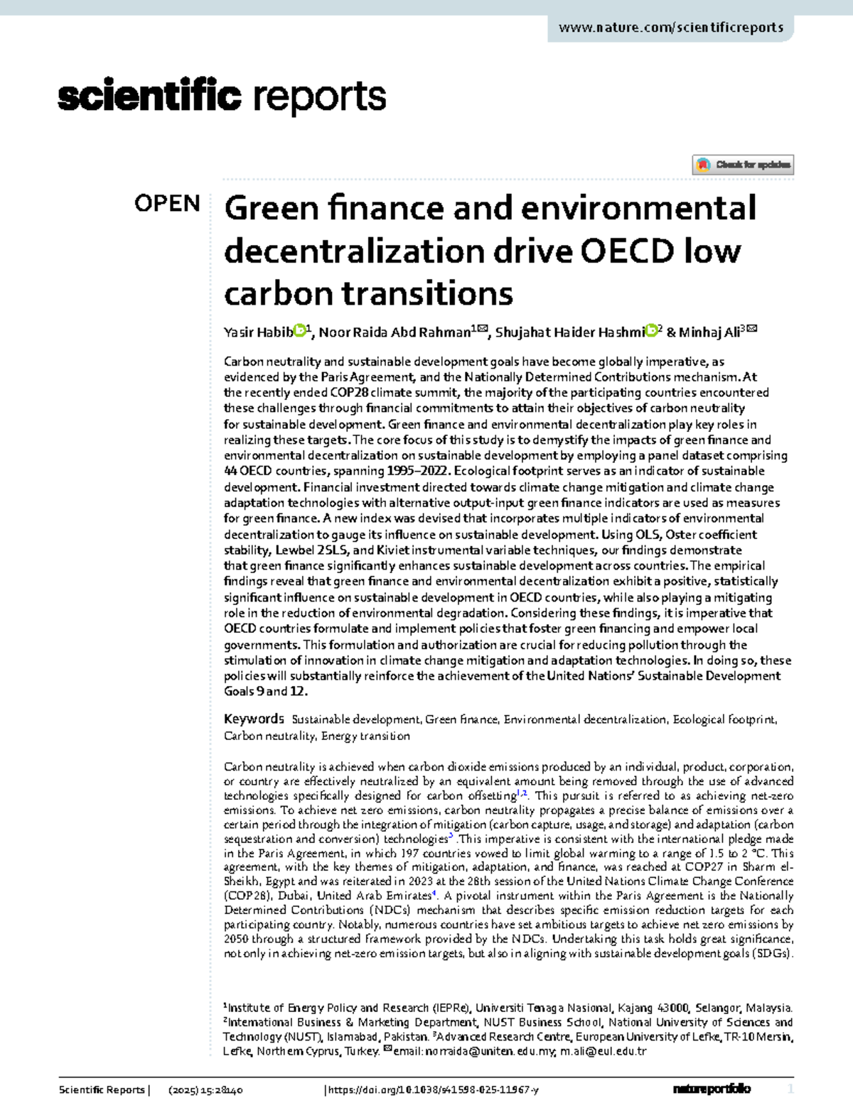 Green Finance & Environmental Decentralization: Impacts on OECD SDGs ...