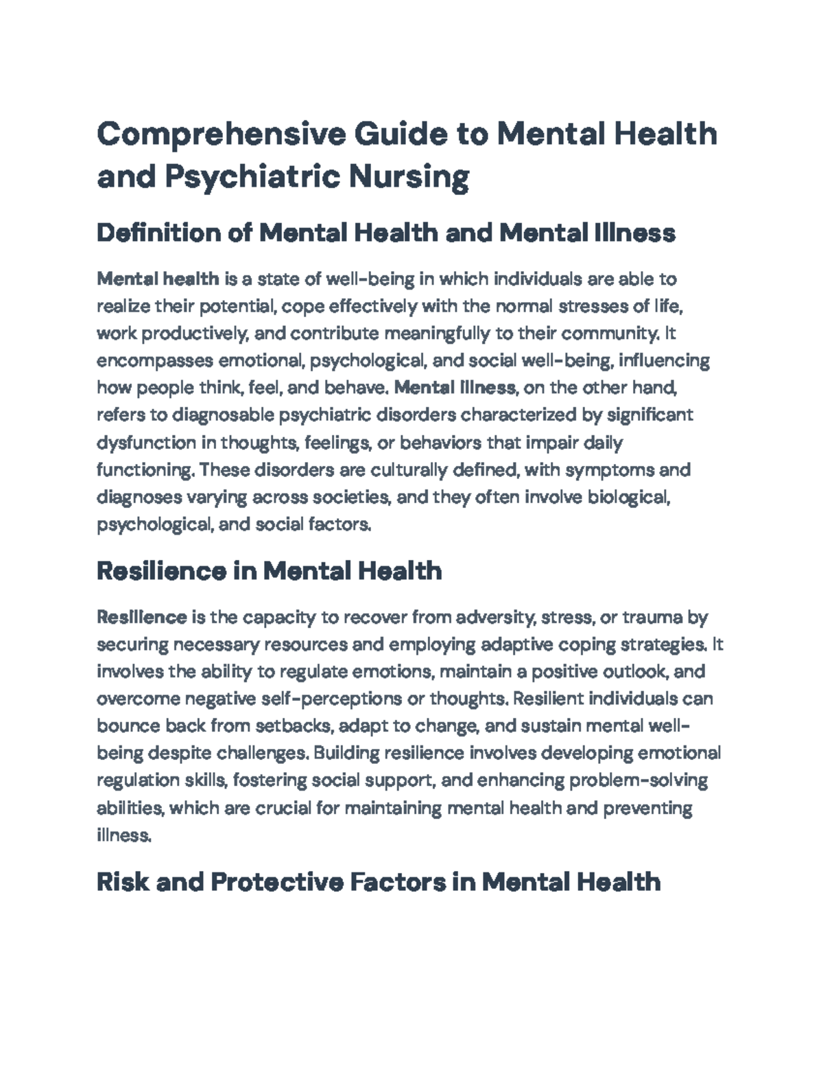 Comprehensive Overview of Mental Health & Psychiatric Nursing Care ...