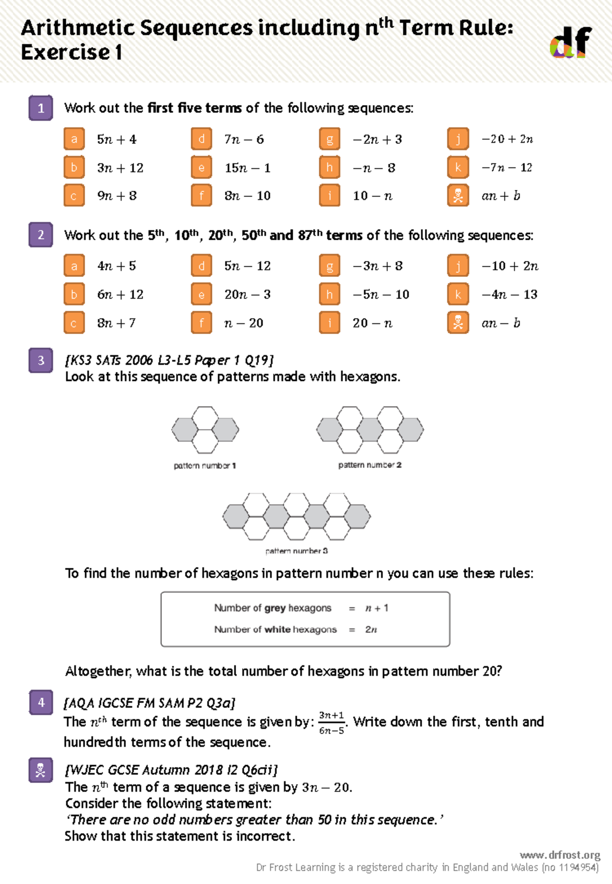 Arithmetic Sequences including nth Term Rule - Exercise 1 - drfrost Dr ...