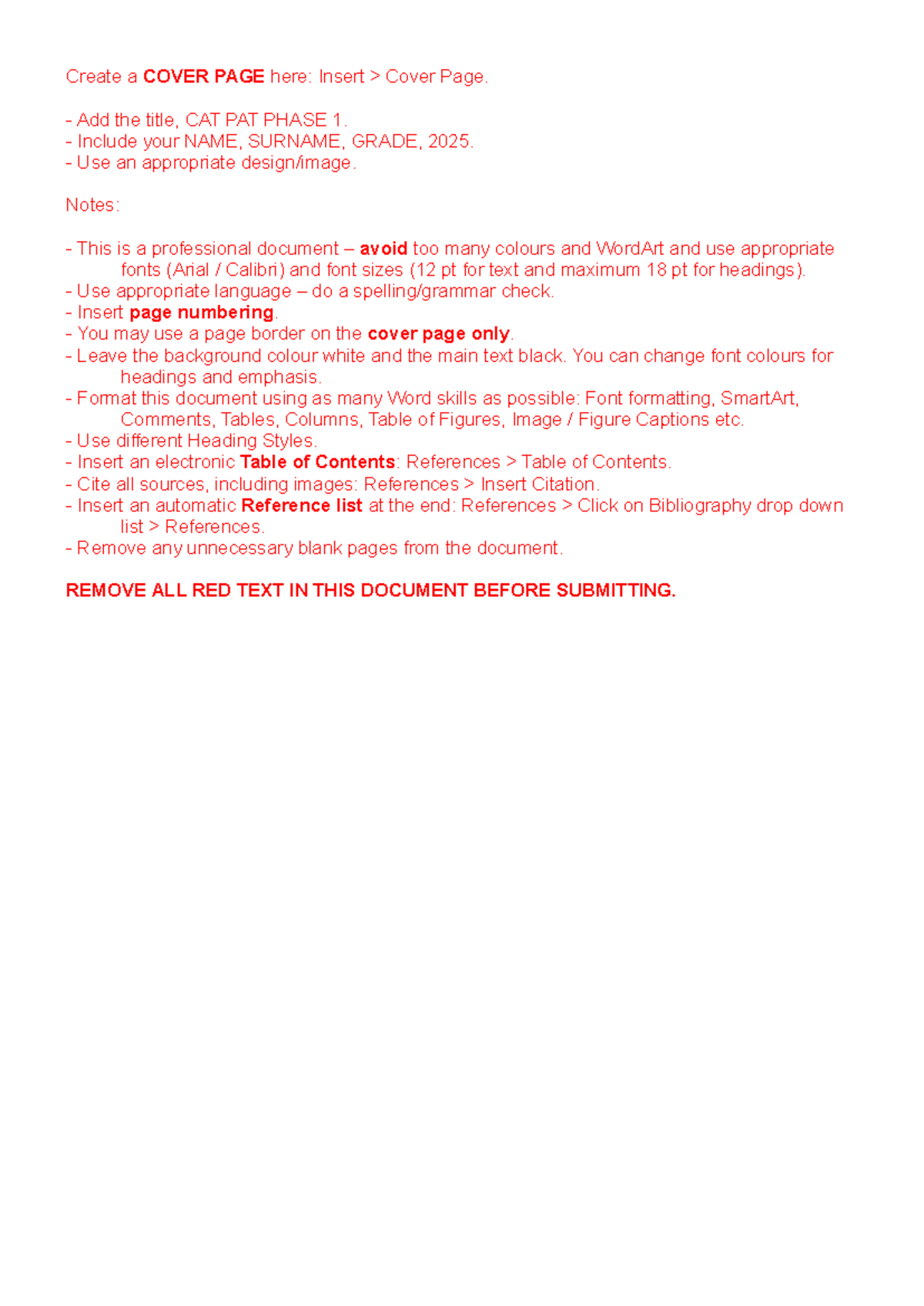 Phase 1 Template 2025: Cover Page & Document Formatting Guide - Studocu