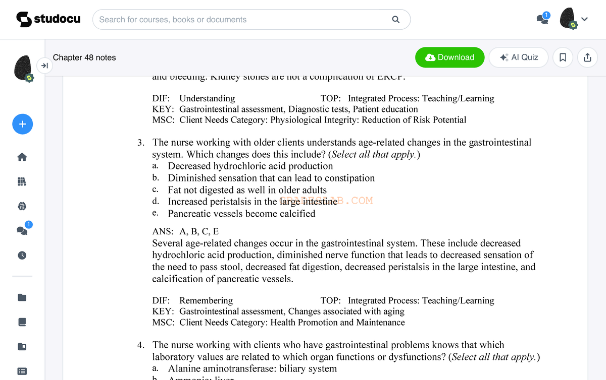 Chapter 48 Notes: Gastrointestinal System Assessment - G R A D E S L A ...