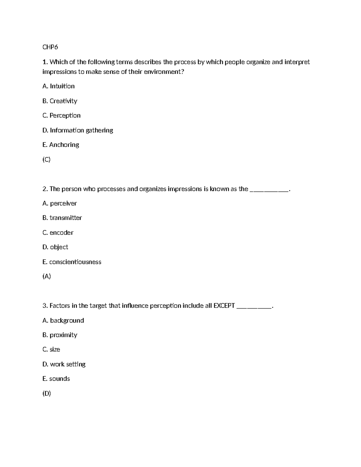 CHP6 OB - Key Concepts and Questions on Perception and Decision Making ...