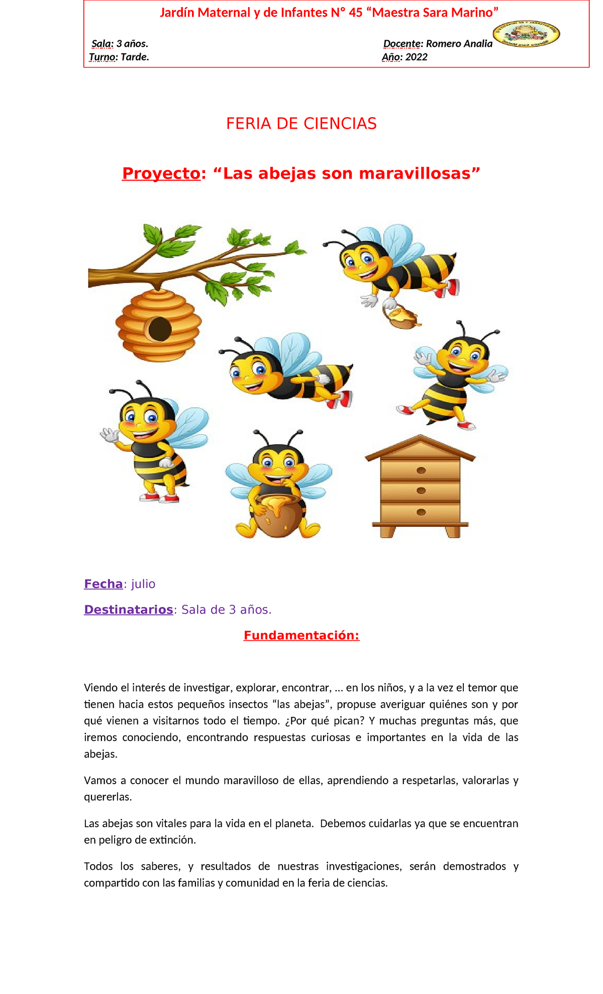 Proyecto de Ciencia: Las Abejas y su Maravilloso Mundo - Sala 3 años ...