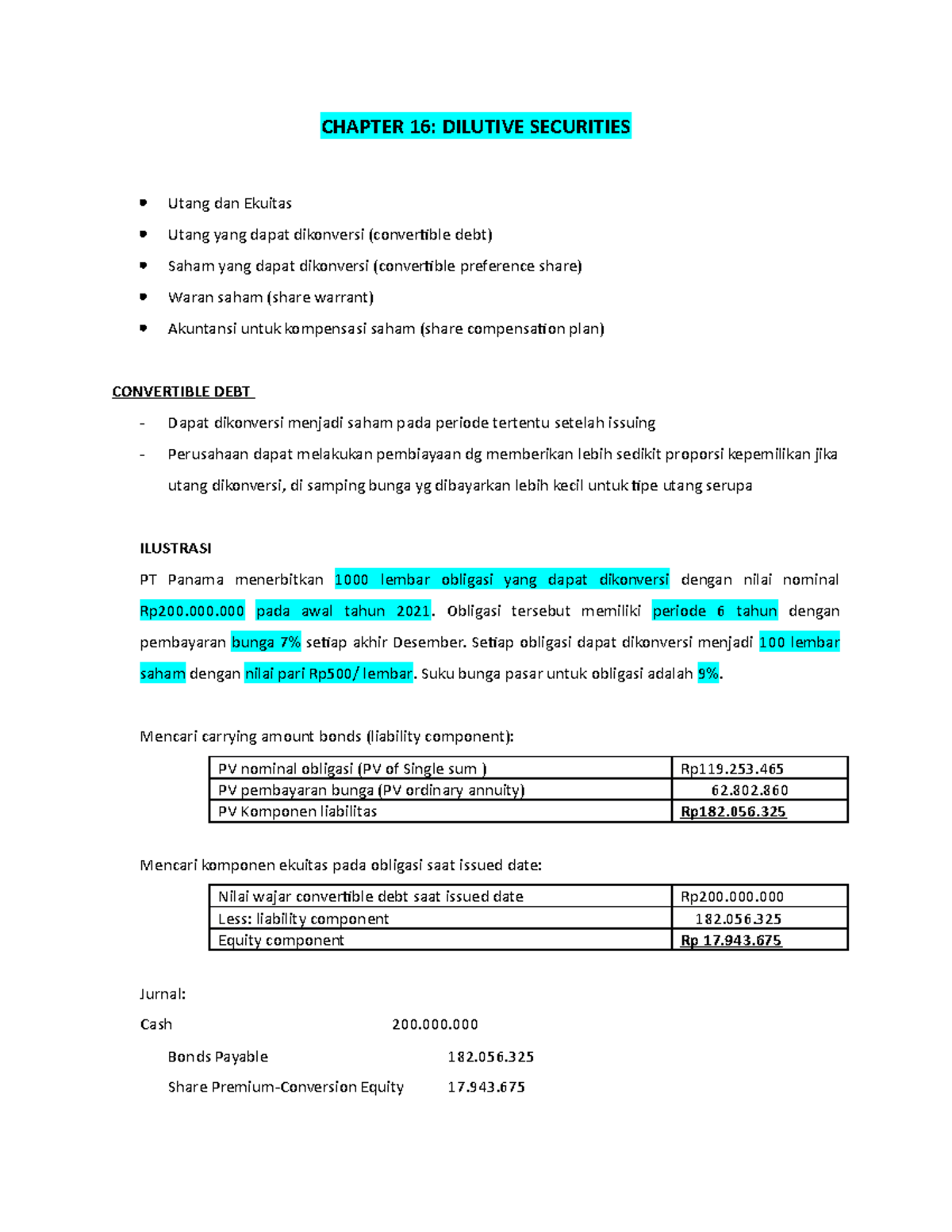 Resume AKM 2: Chapter 16 - Dilutive Securities Overview - Studocu